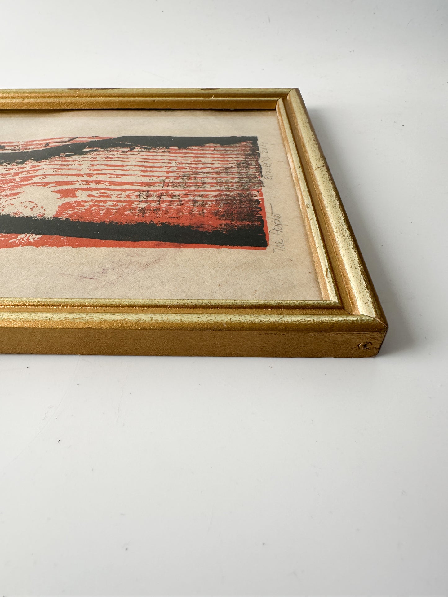 Orange and Black Framed Vintage Linocut by Elizabeth Eddy