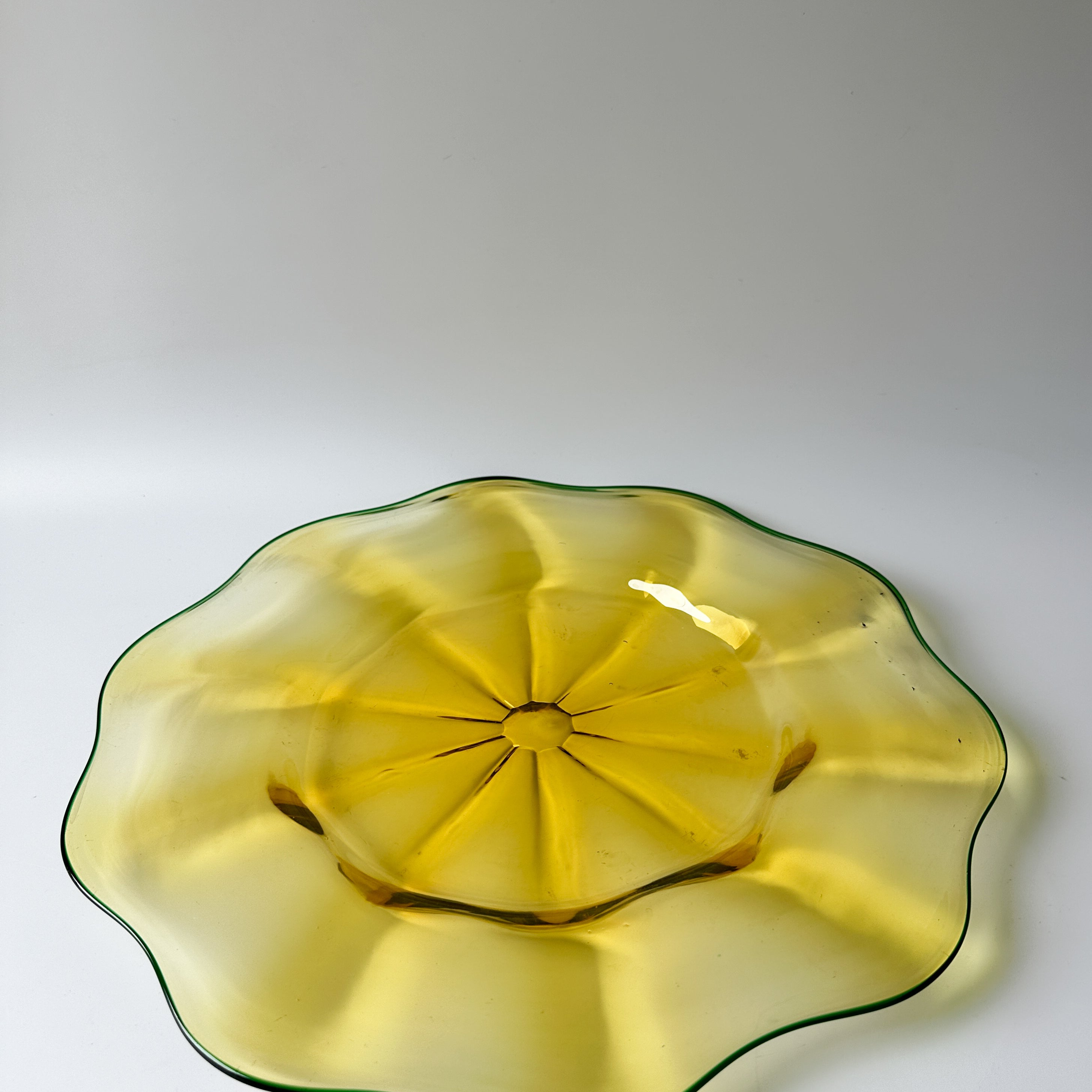 Victor Durand Yellow and Green Optic Ribbed Glass Dish