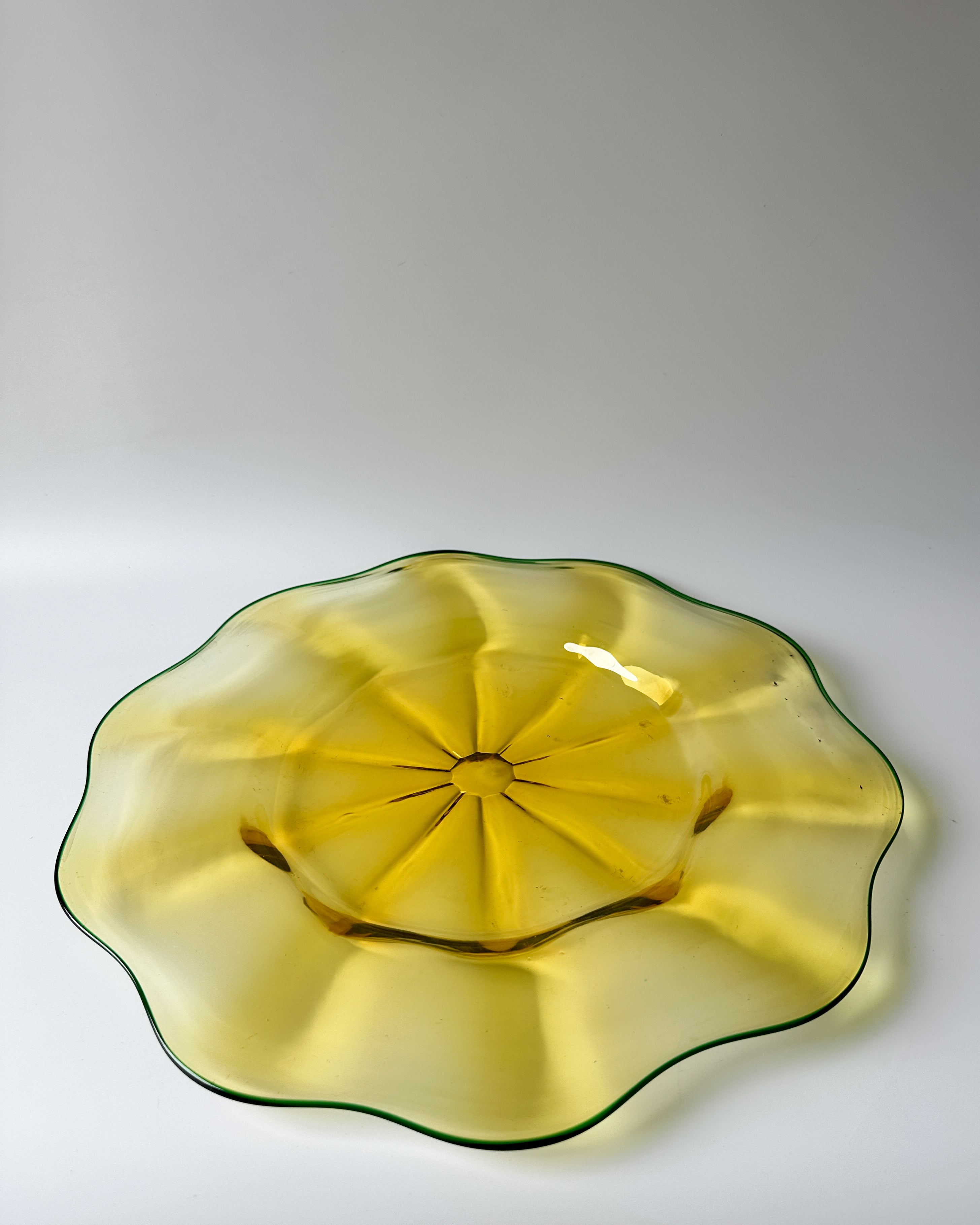 Victor Durand Yellow and Green Optic Ribbed Glass Dish