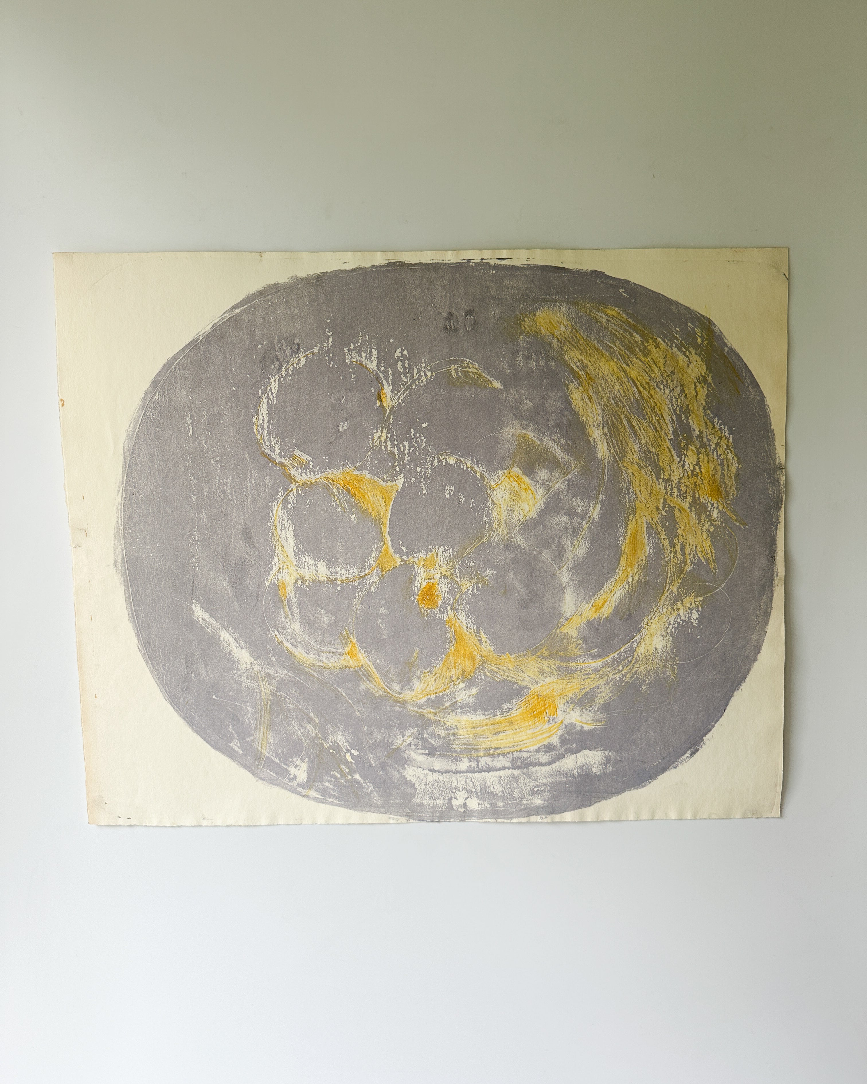 "TRANSCRIPTION FOR FRUIT" yellow/gray (for Erik Satie) Gnossinne No. 2 by Artist Jane Matteson (21" W x 17" H)