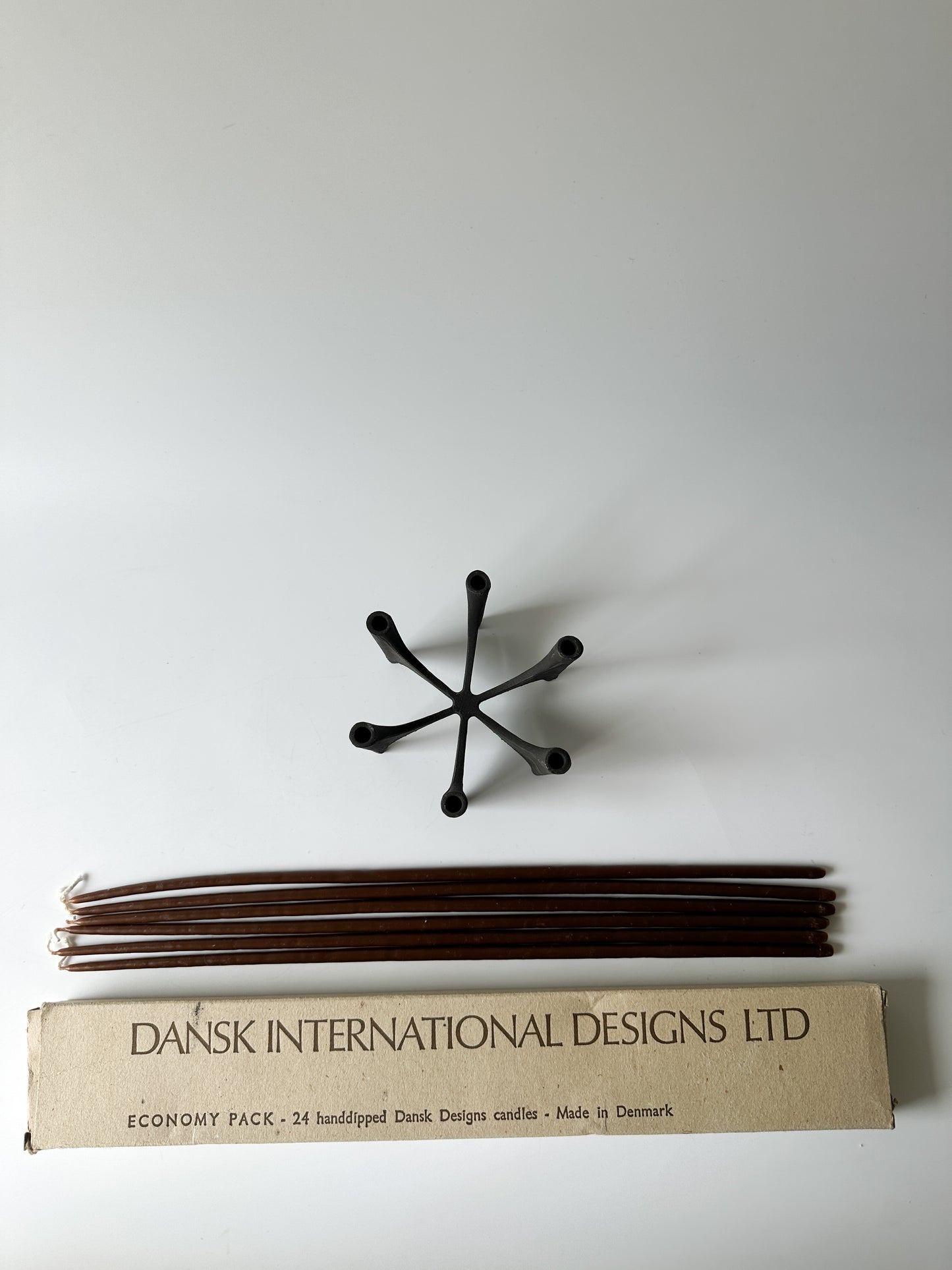 Vintage Cast Iron DANSK JENS QUISTGAARD Fiesta Six Taper Candle Holder + Candles