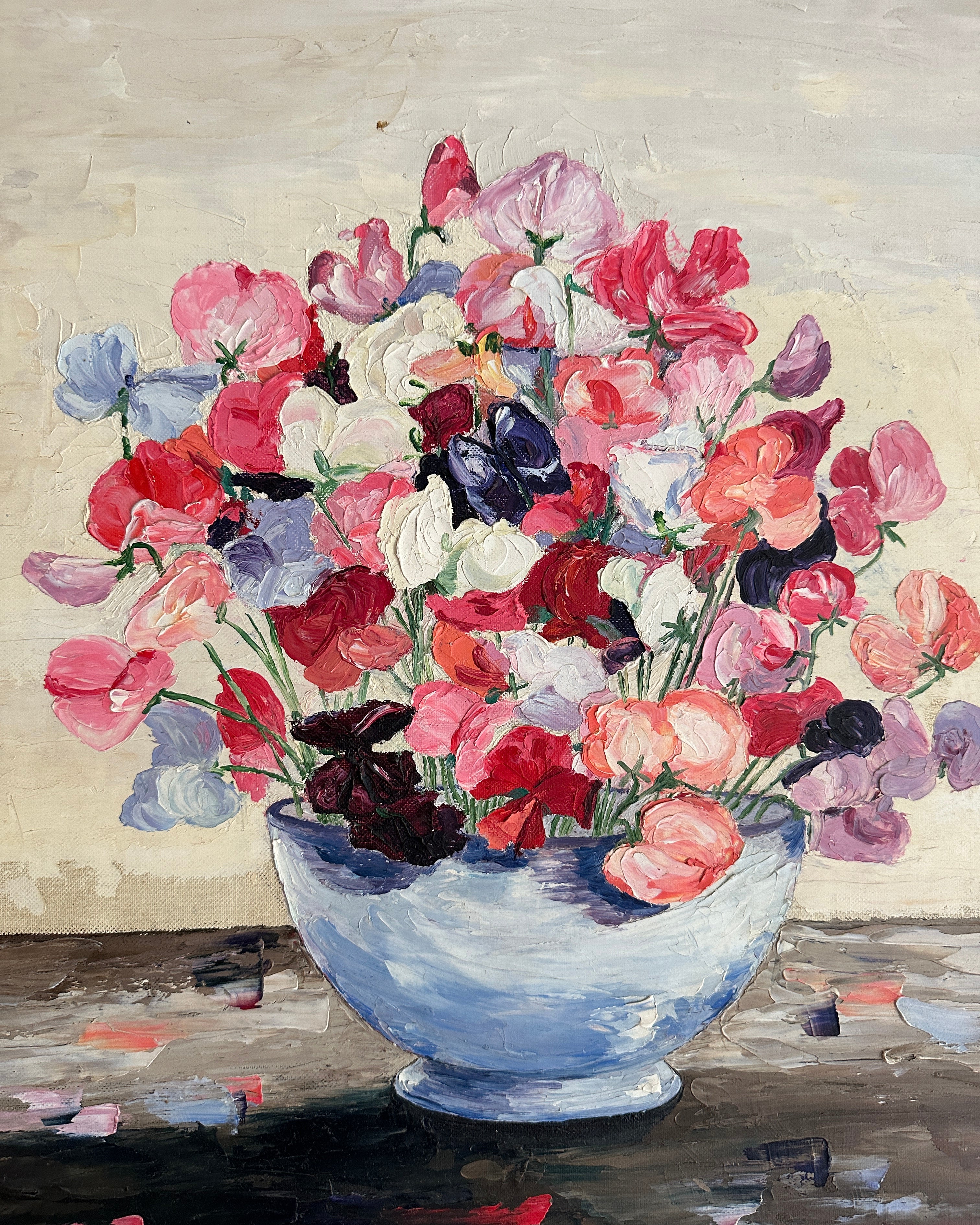 American School, 20th Century, Still Life of a Bowl of Flowers, Oil on Canvas