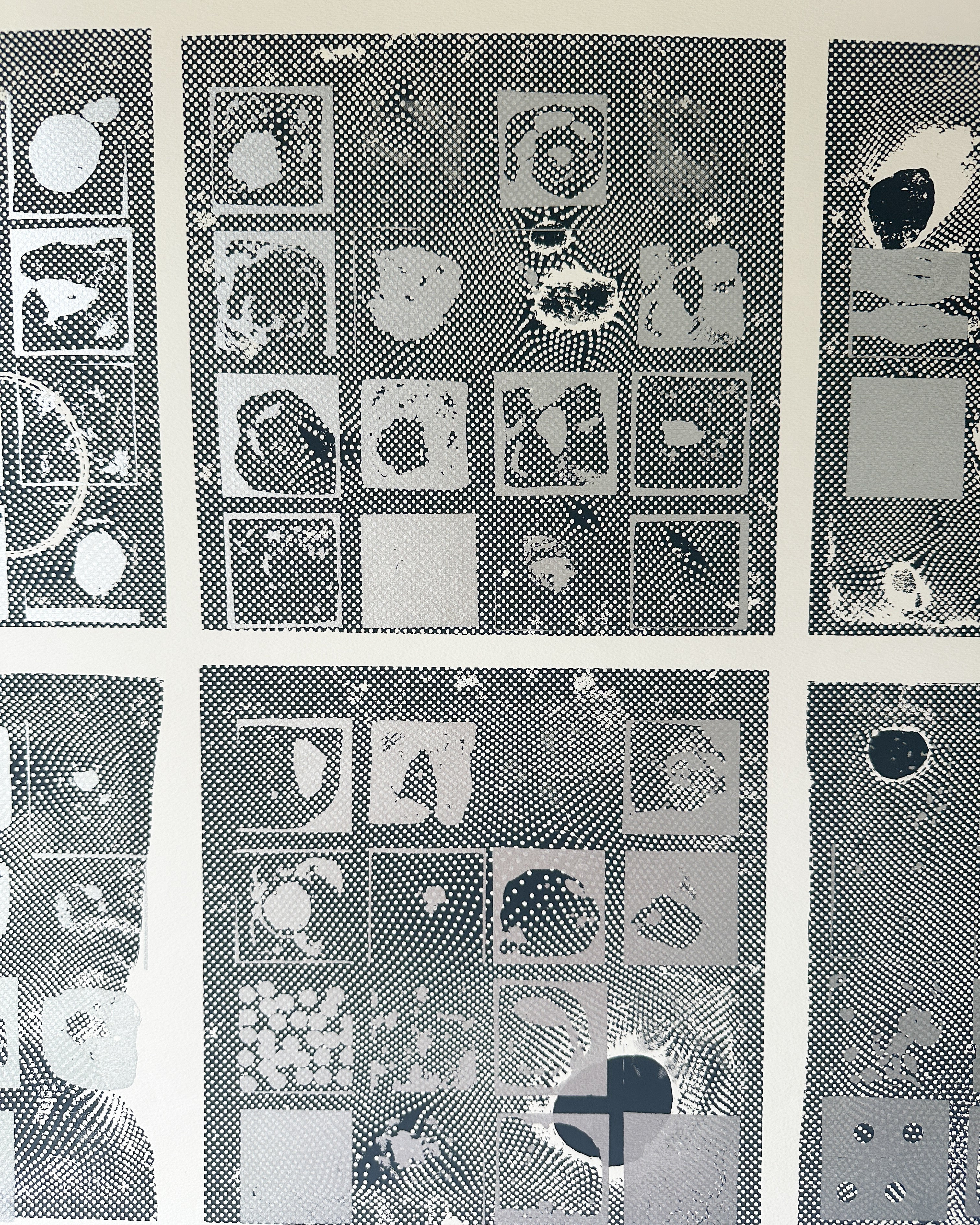 Black and Silver Ink Abstract - Screenprint by the late Velda Warner (26.125”W x 19.125”H)