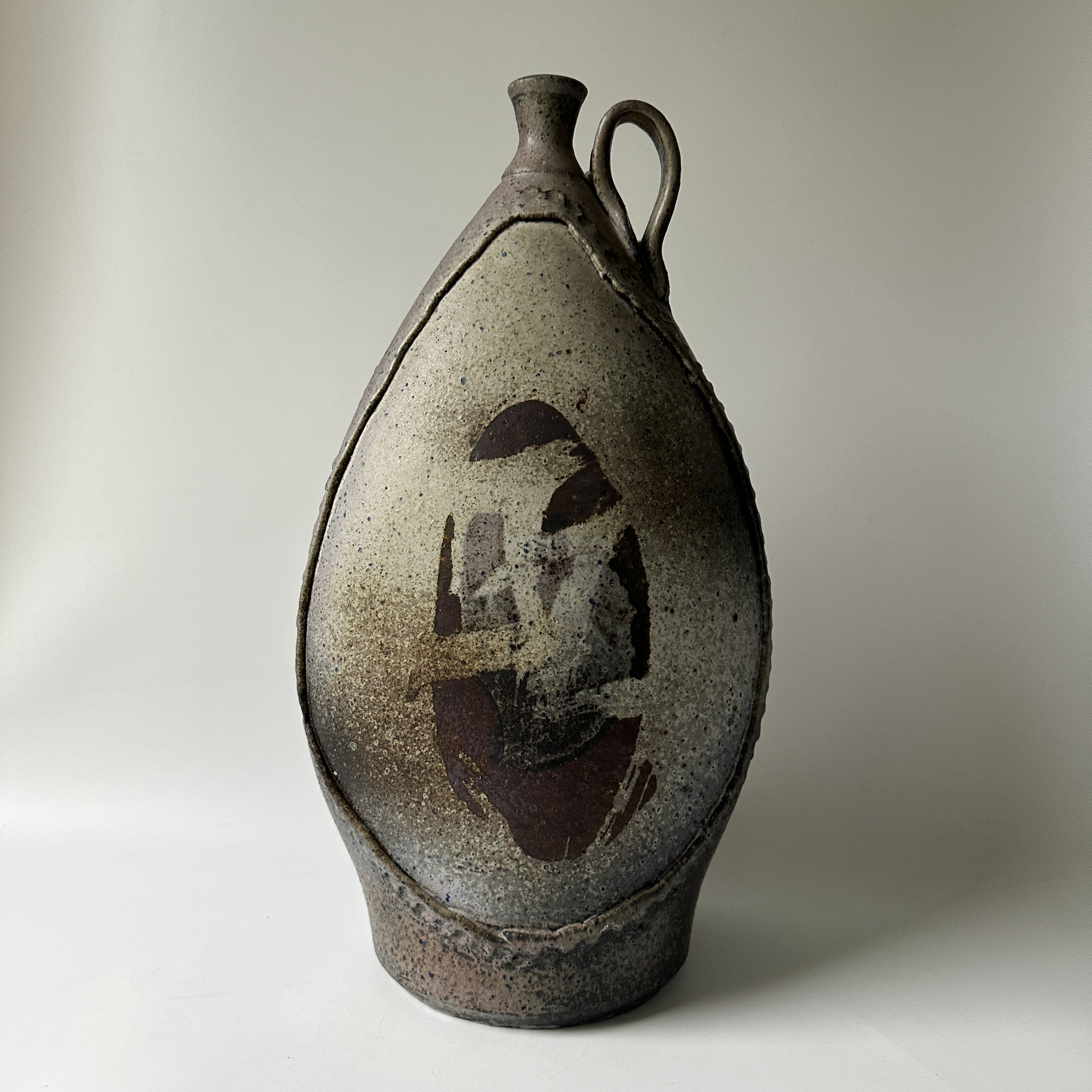 Large Handmade Grey Clay Jug Vessel with Handle