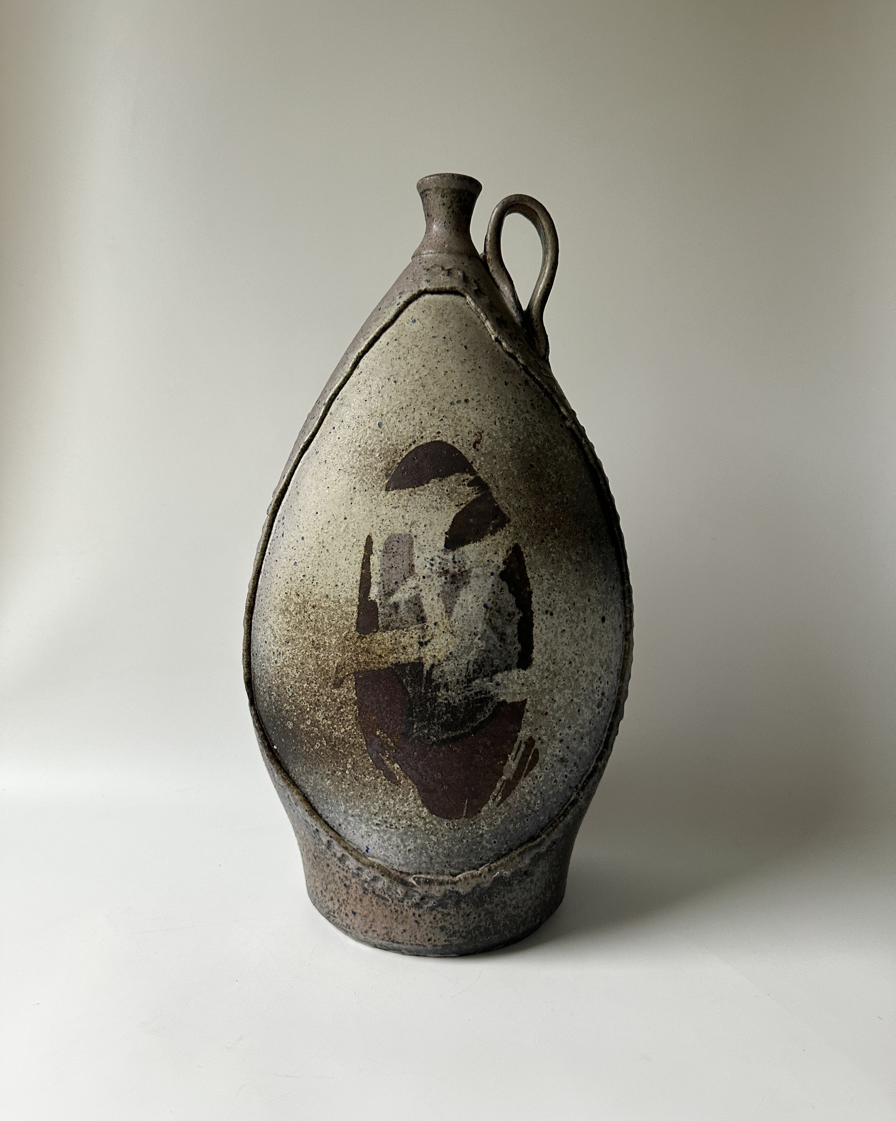 Large Handmade Grey Clay Jug Vessel with Handle