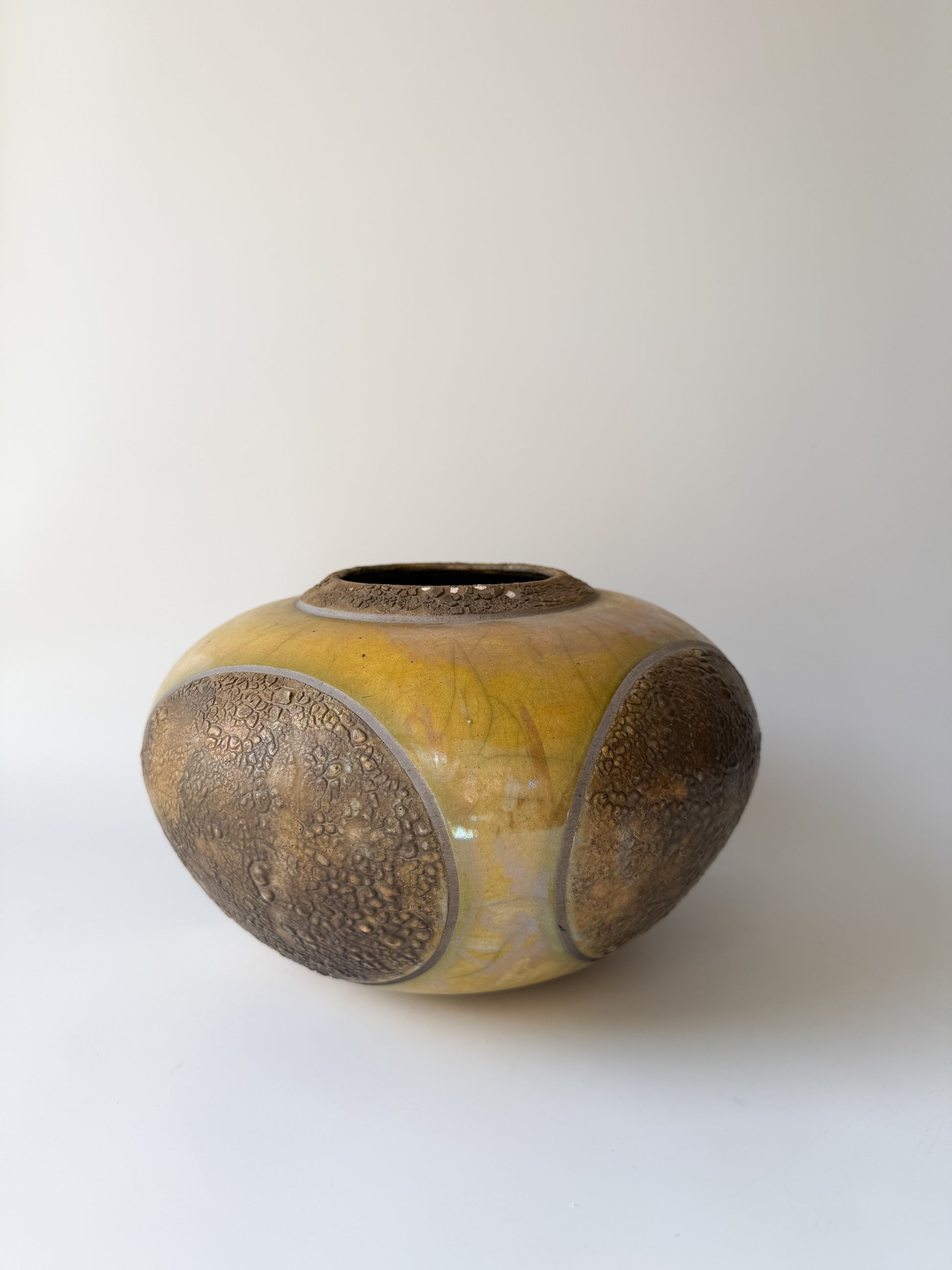 Raku Pottery Vase with Yellow Glaze by John Charnetski
