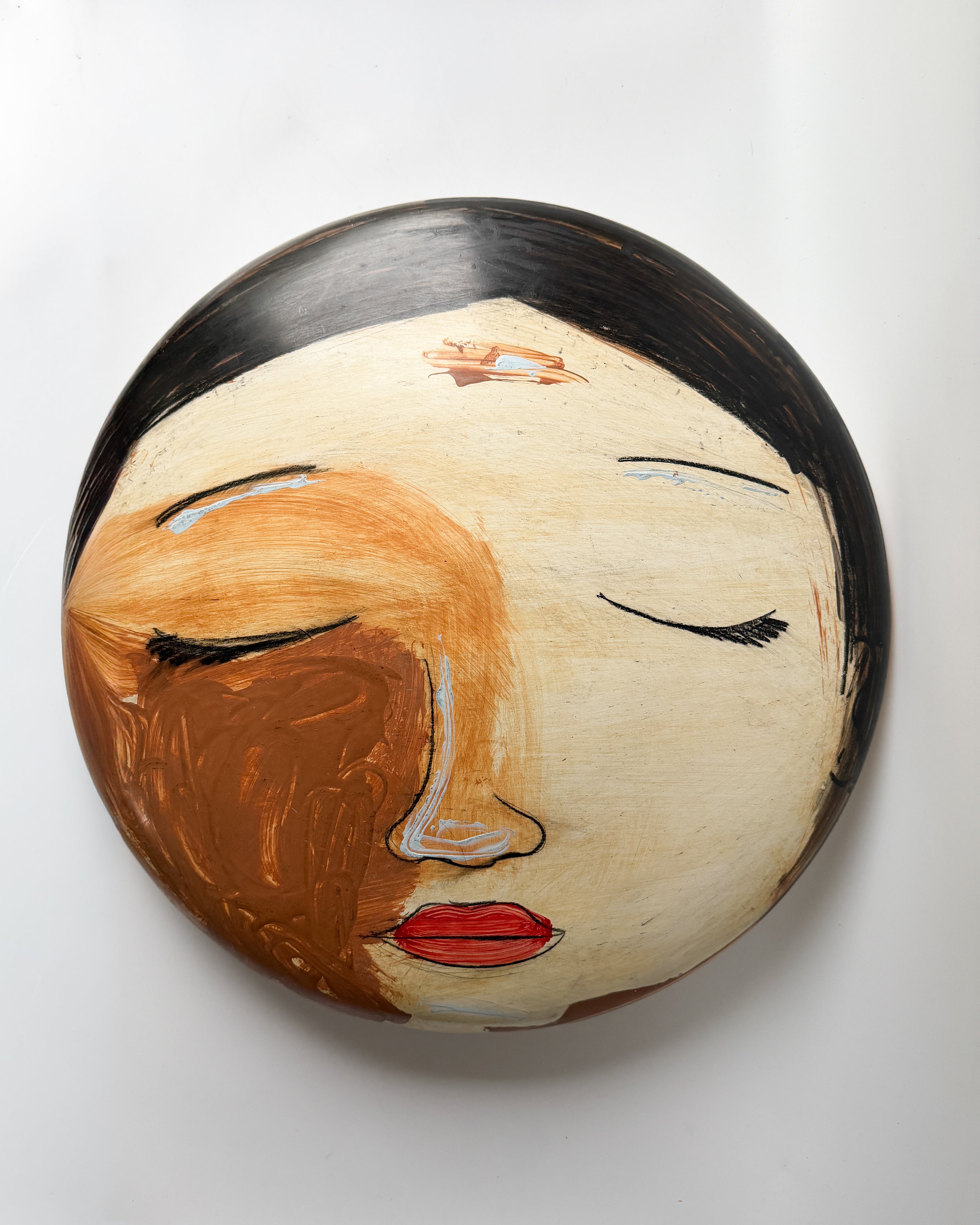 16" Hand-painted Ceramic Face Sculpture in Style of Artist Yuri Zatarain