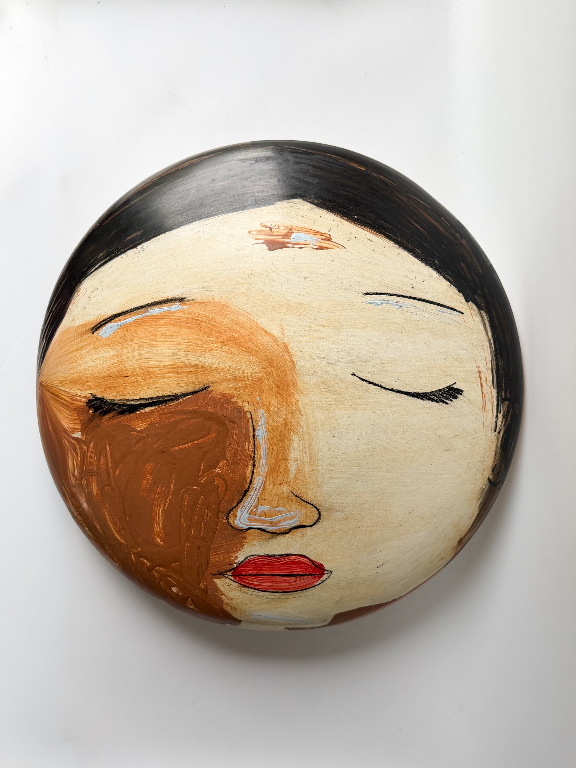 16" Hand-painted Ceramic Face Sculpture in Style of Artist Yuri Zatarain