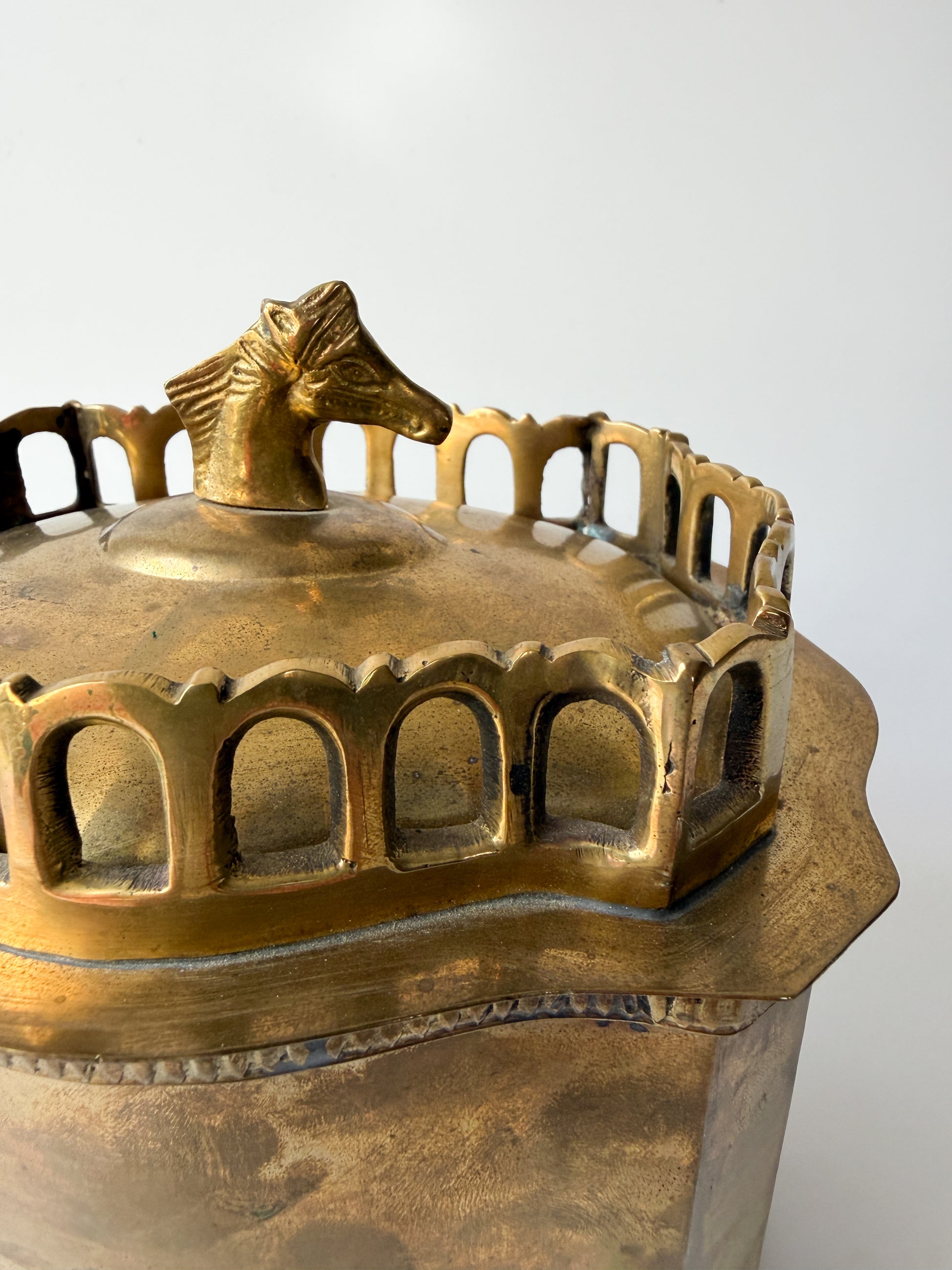 Vintage Brass Horse Biscuit Tin