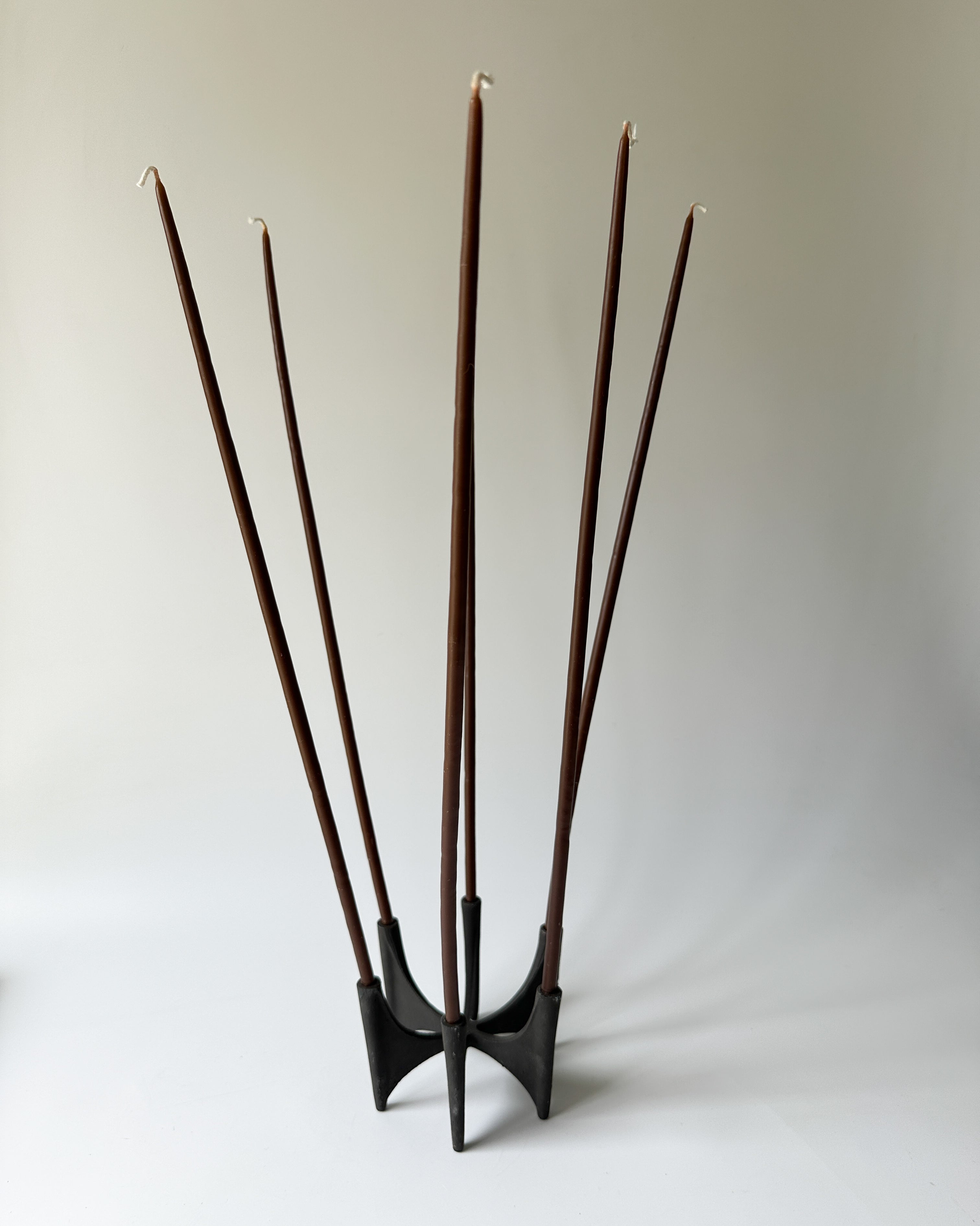 Vintage Cast Iron DANSK JENS QUISTGAARD Fiesta Six Taper Candle Holder + Candles