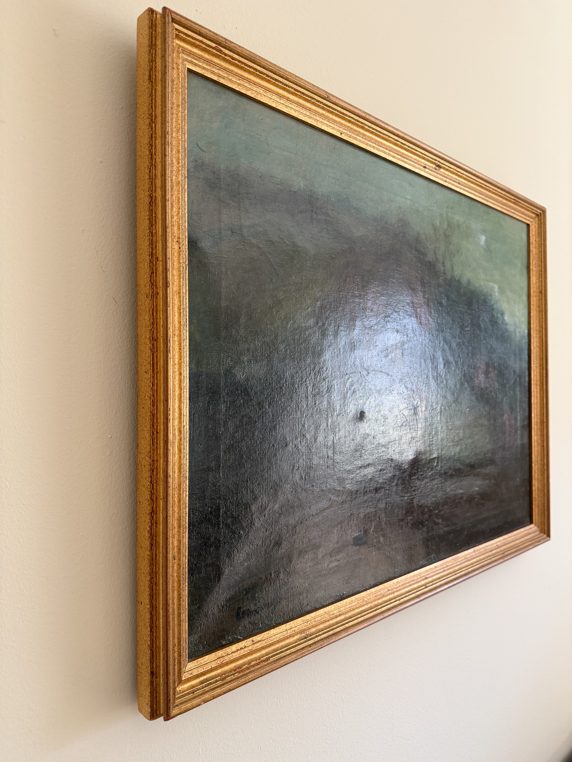 Oil Painting - Louis Mazet (French 20th Century), Houses Along a Road, 26"W x 20"H