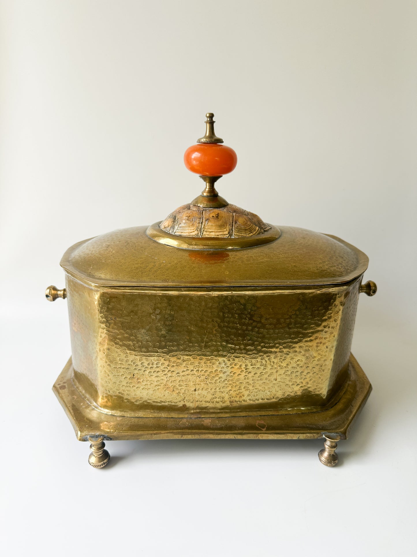 Vintage Hammered Brass Tea Caddy Box