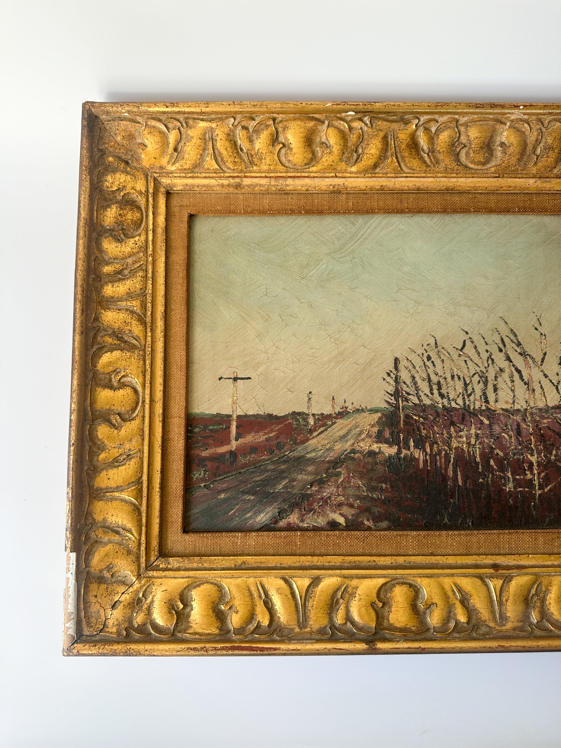 Road Alongside Field of Corn Landscape Oil Painting