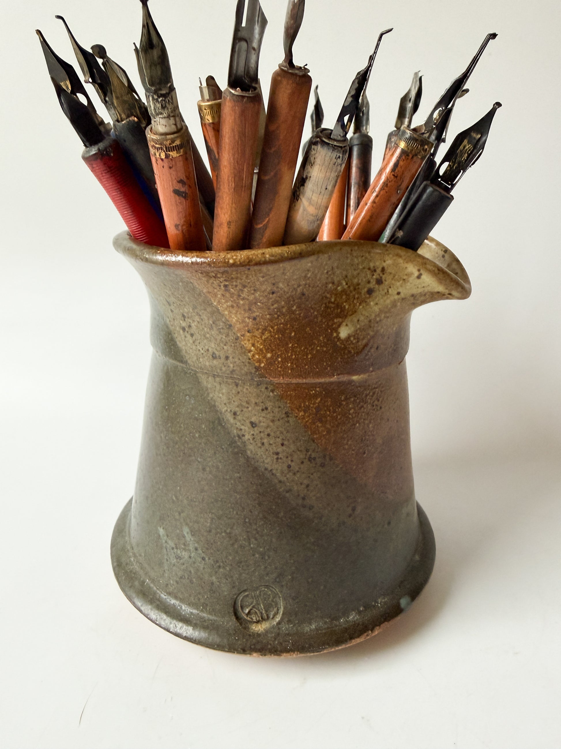 Artist's Vintage Ink Pens in Pottery Pitcher