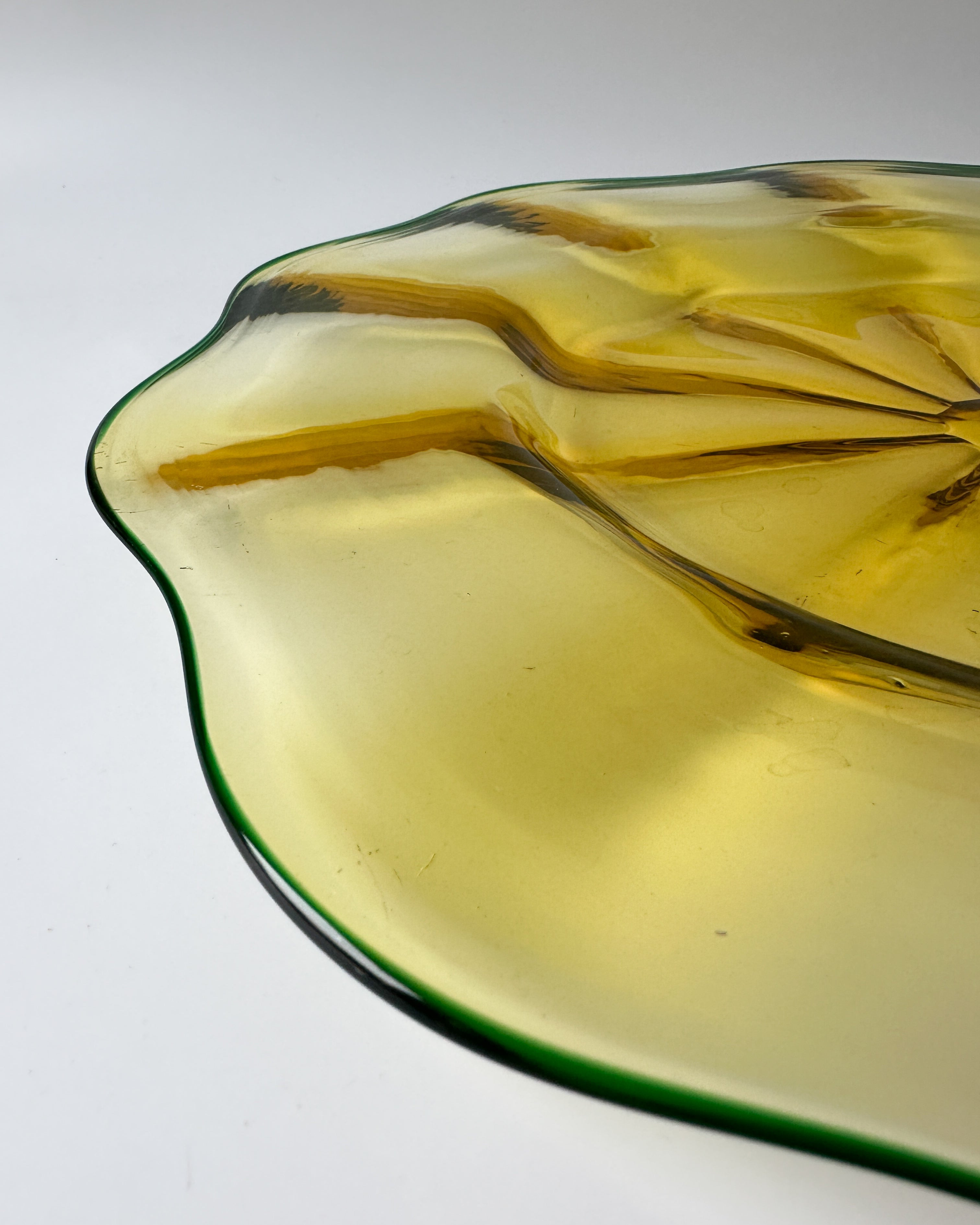 Victor Durand Yellow and Green Optic Ribbed Glass Dish