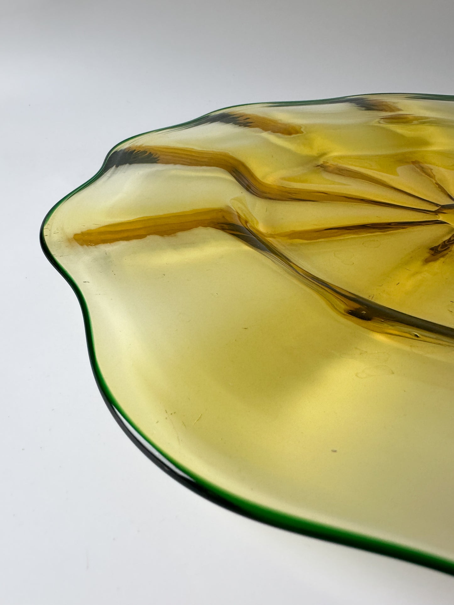 Victor Durand Yellow and Green Optic Ribbed Glass Dish