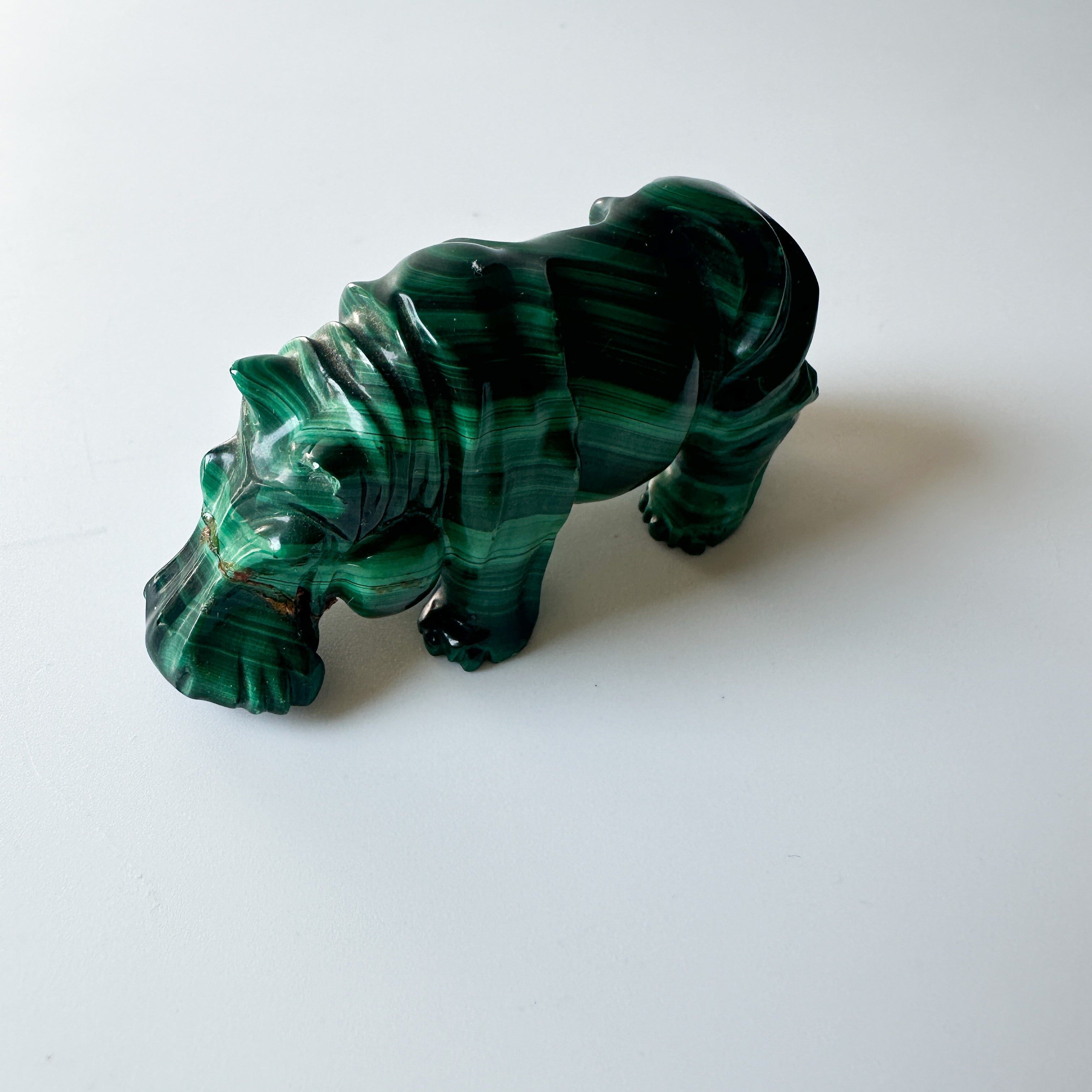 Genuine Malachite [repaired] Hippopotamus with Wood Stand (2.75"L x 2.875"W x 1"H)