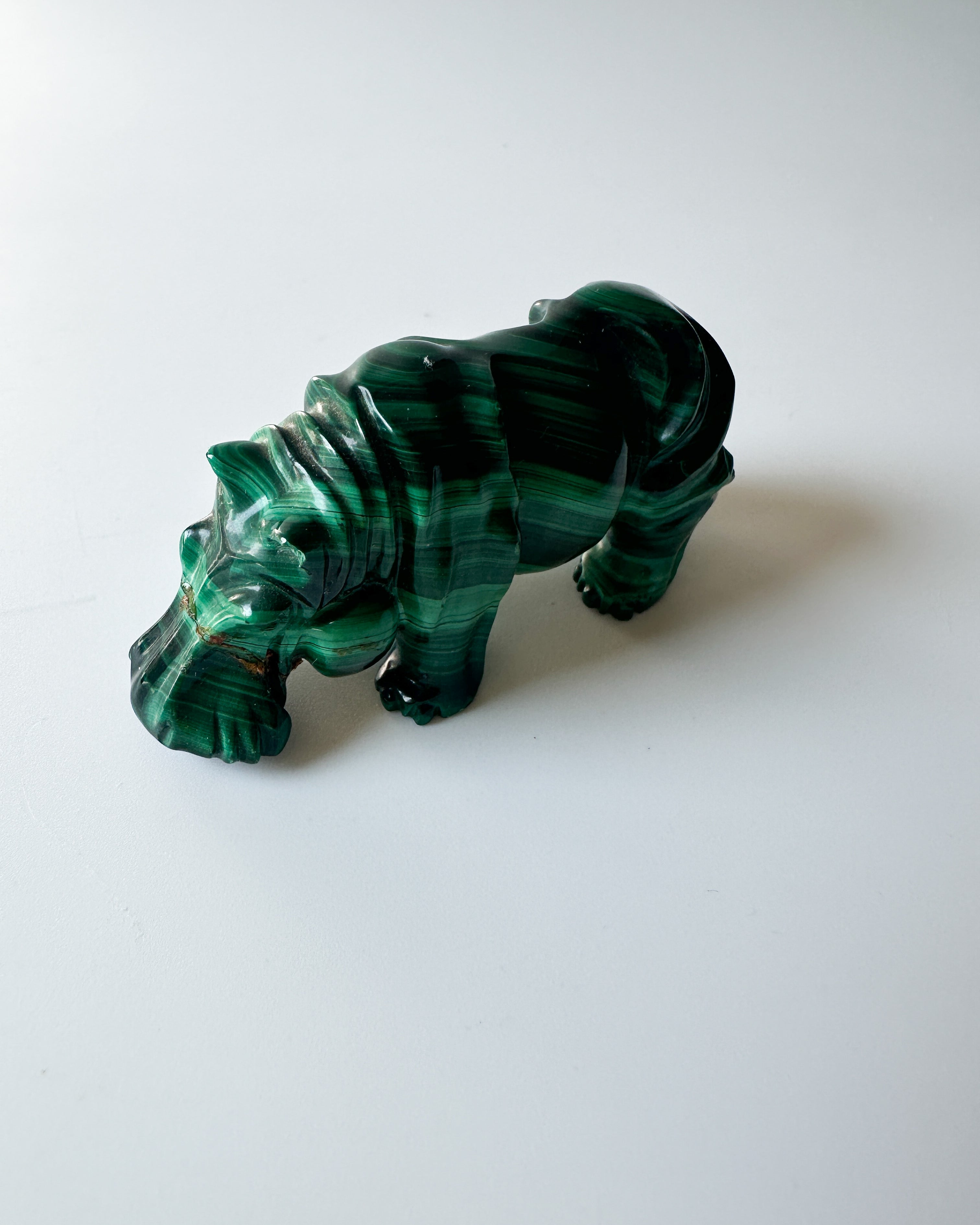 Genuine Malachite [repaired] Hippopotamus with Wood Stand (2.75"L x 2.875"W x 1"H)