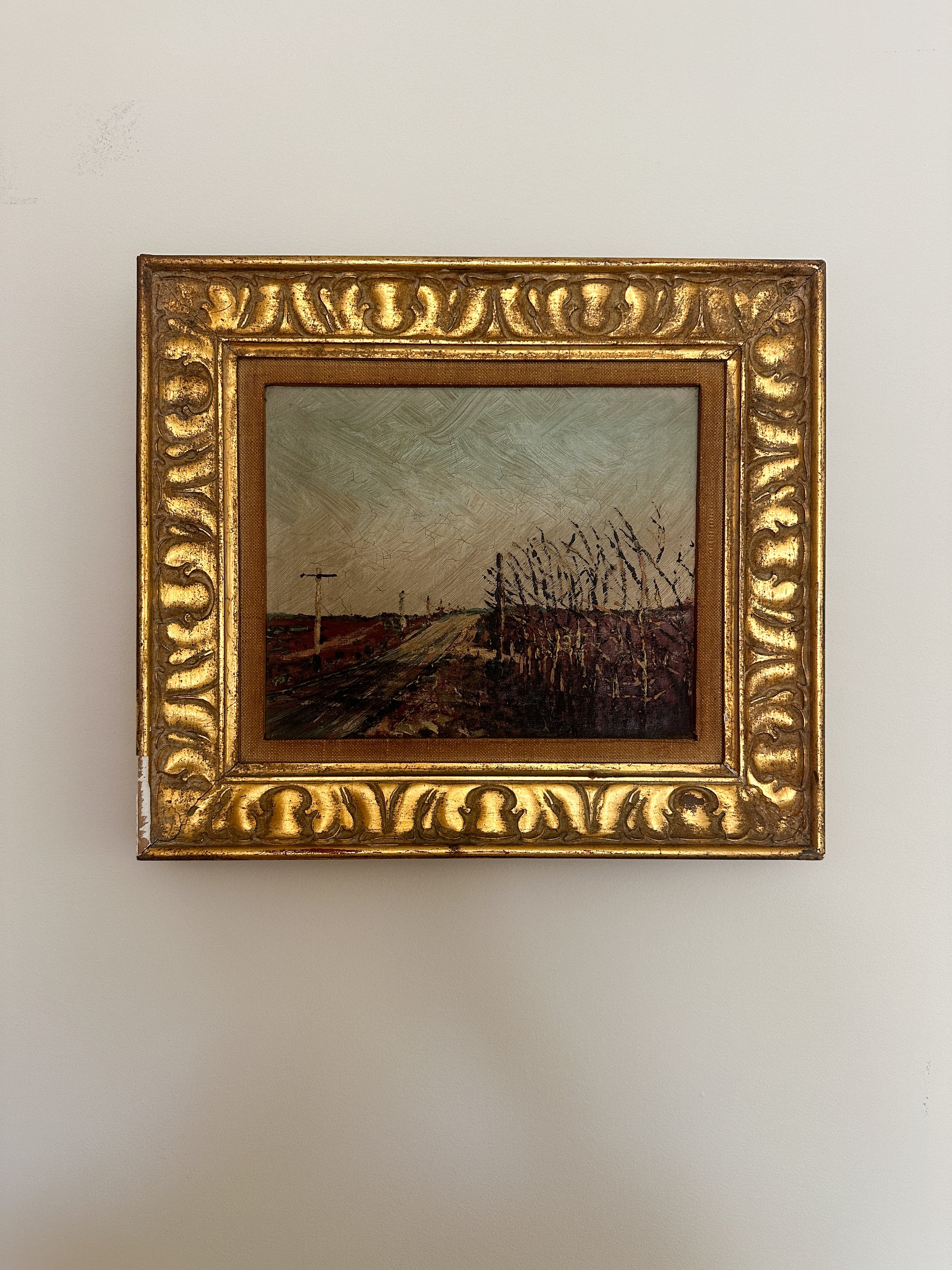 Road Alongside Field of Corn Landscape Oil Painting