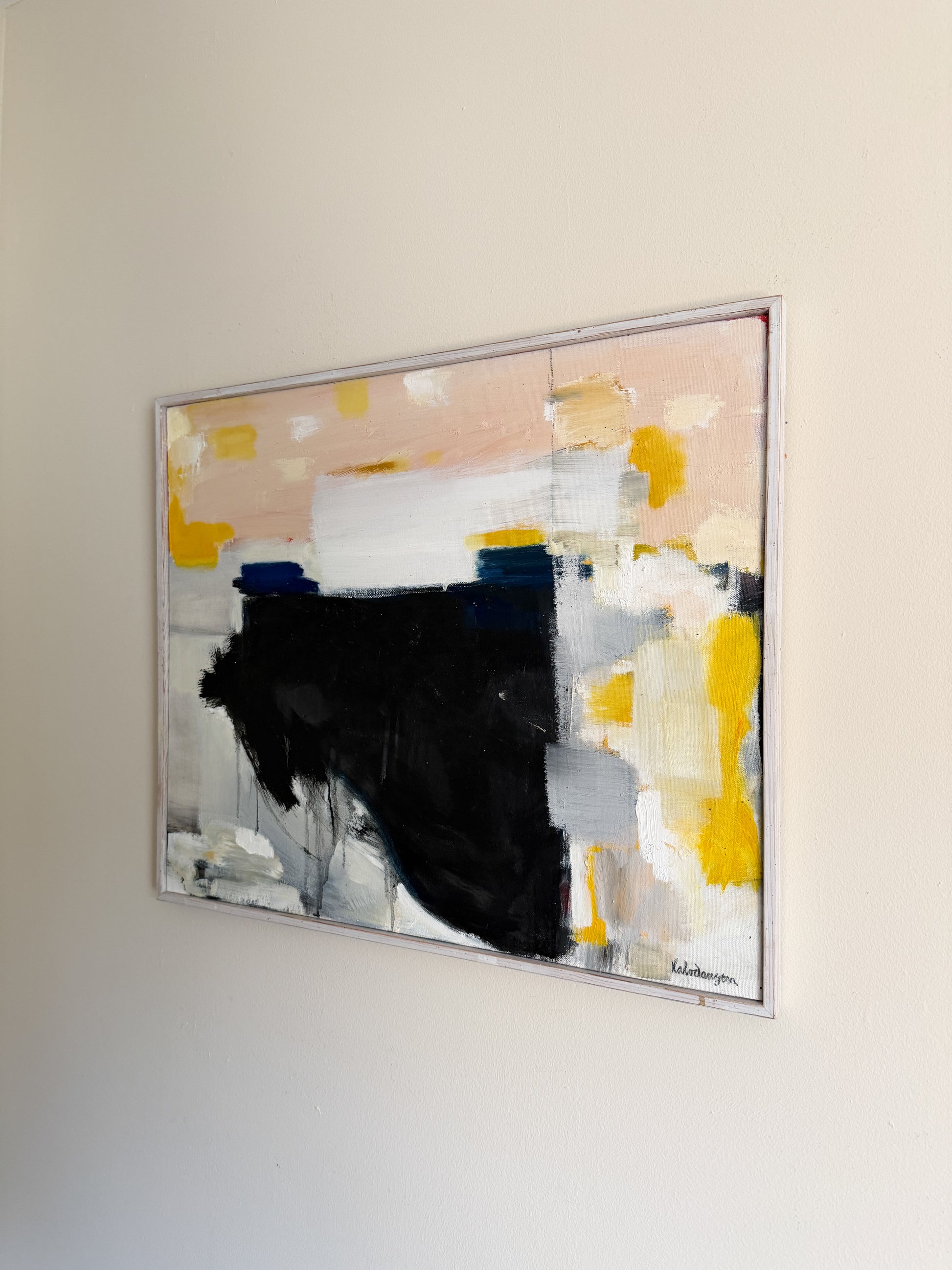 LARS HALVDANSON - Abstract Yellow and Black Oil Painting on Canvas