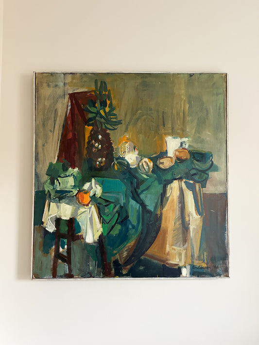 Large Vintage Fruit Still Life Oil Painting on Canvas, Signed Anderson ‘61