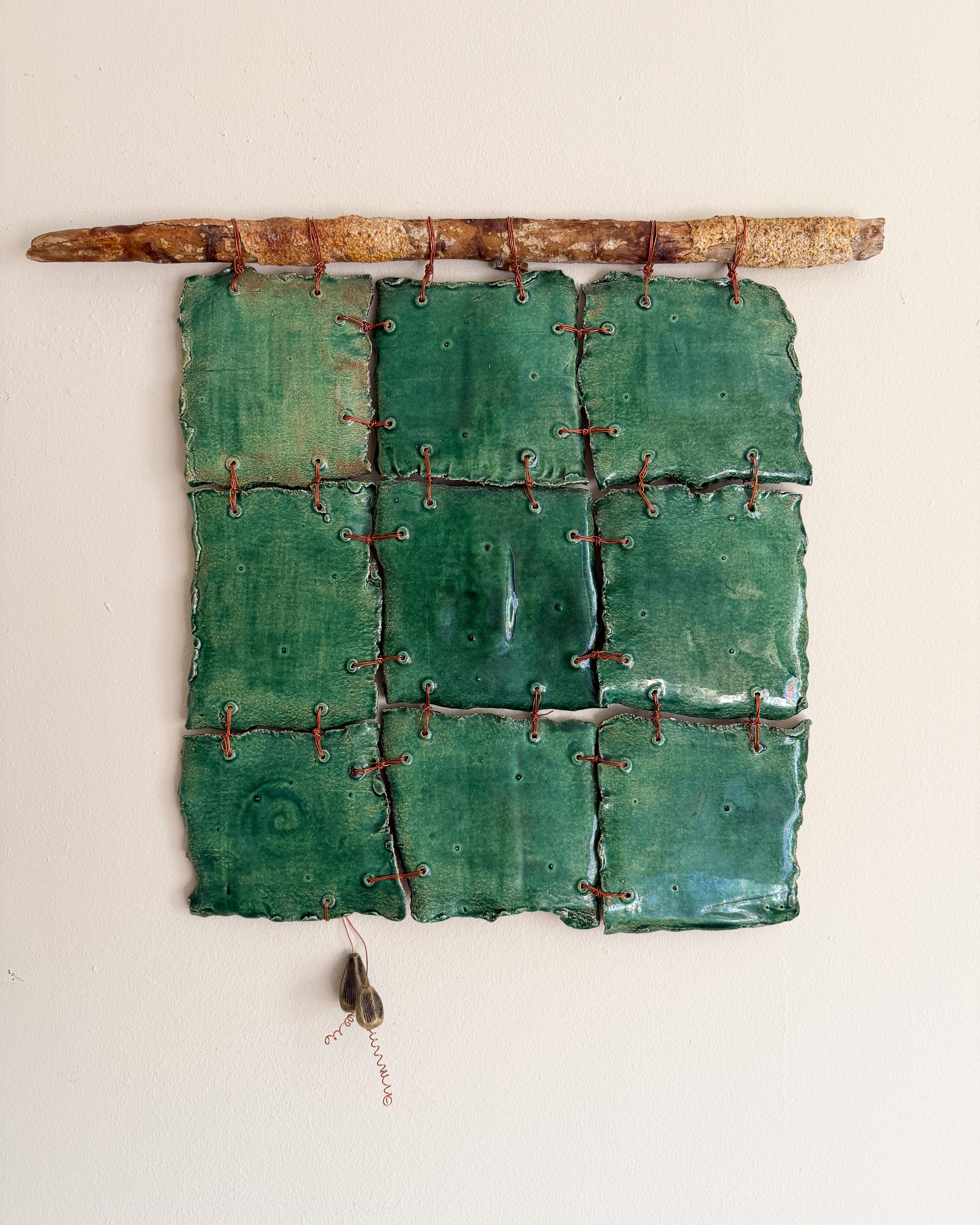 Artist Ceramic Hanging Art Sculpture with Coral Details