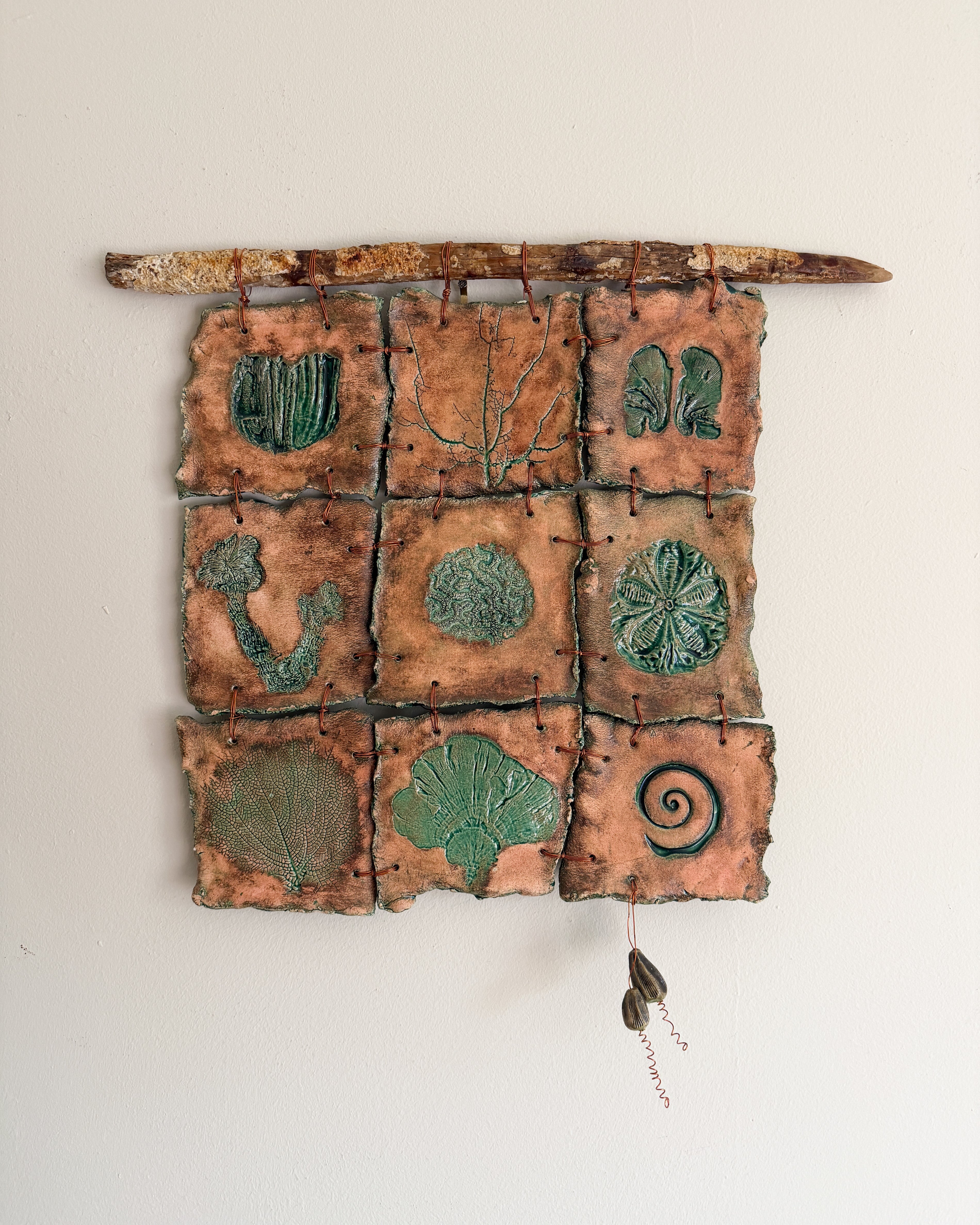Artist Ceramic Hanging Art Sculpture with Coral Details
