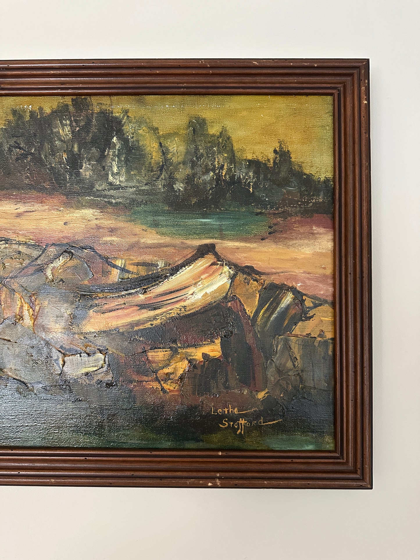 Mid-Century Modern Abstract Oil Impasto Landscape Painting - Signed