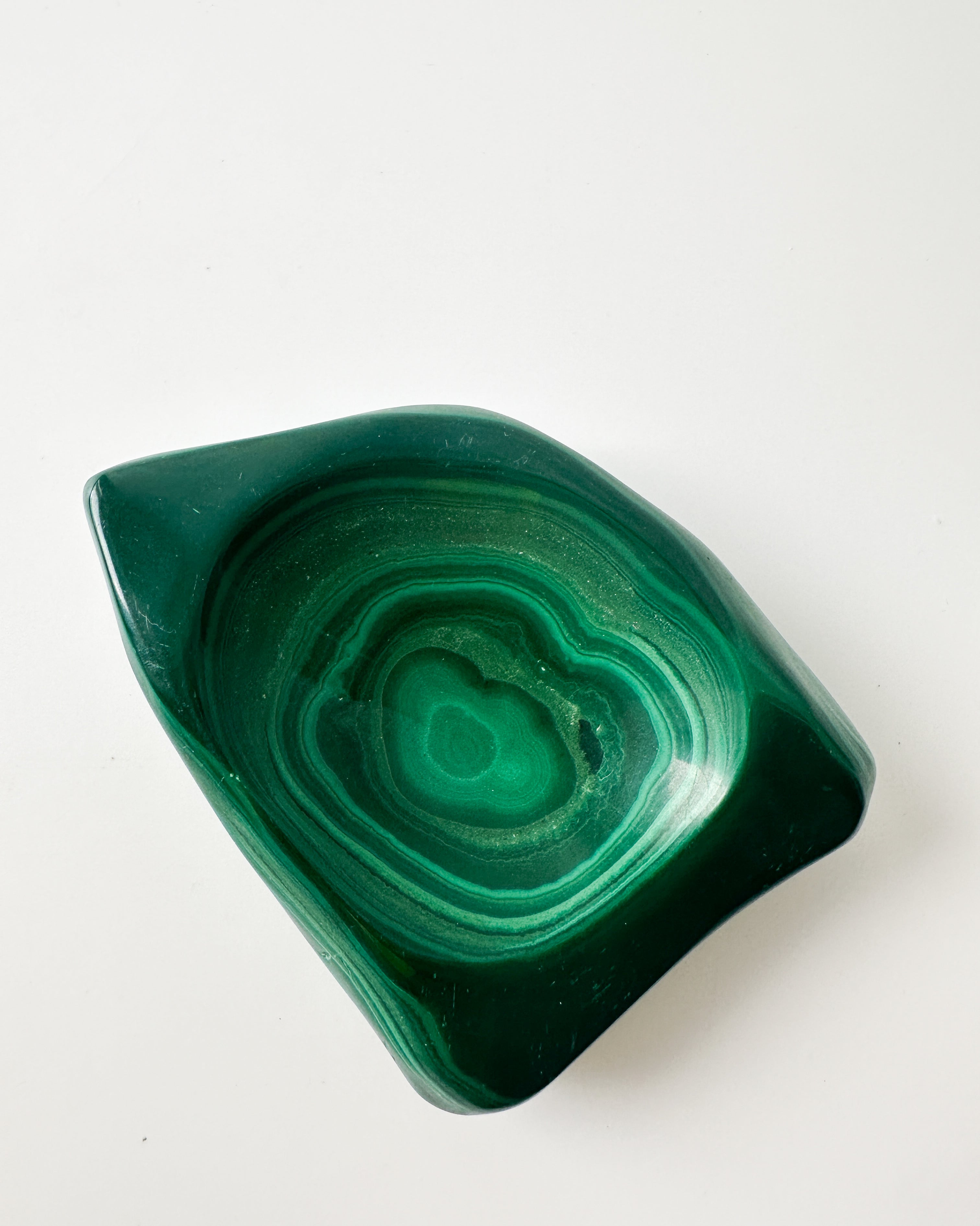 Polished Genuine Malachite Shallow Trinket Dish (4"L x 3"W x 1"H)