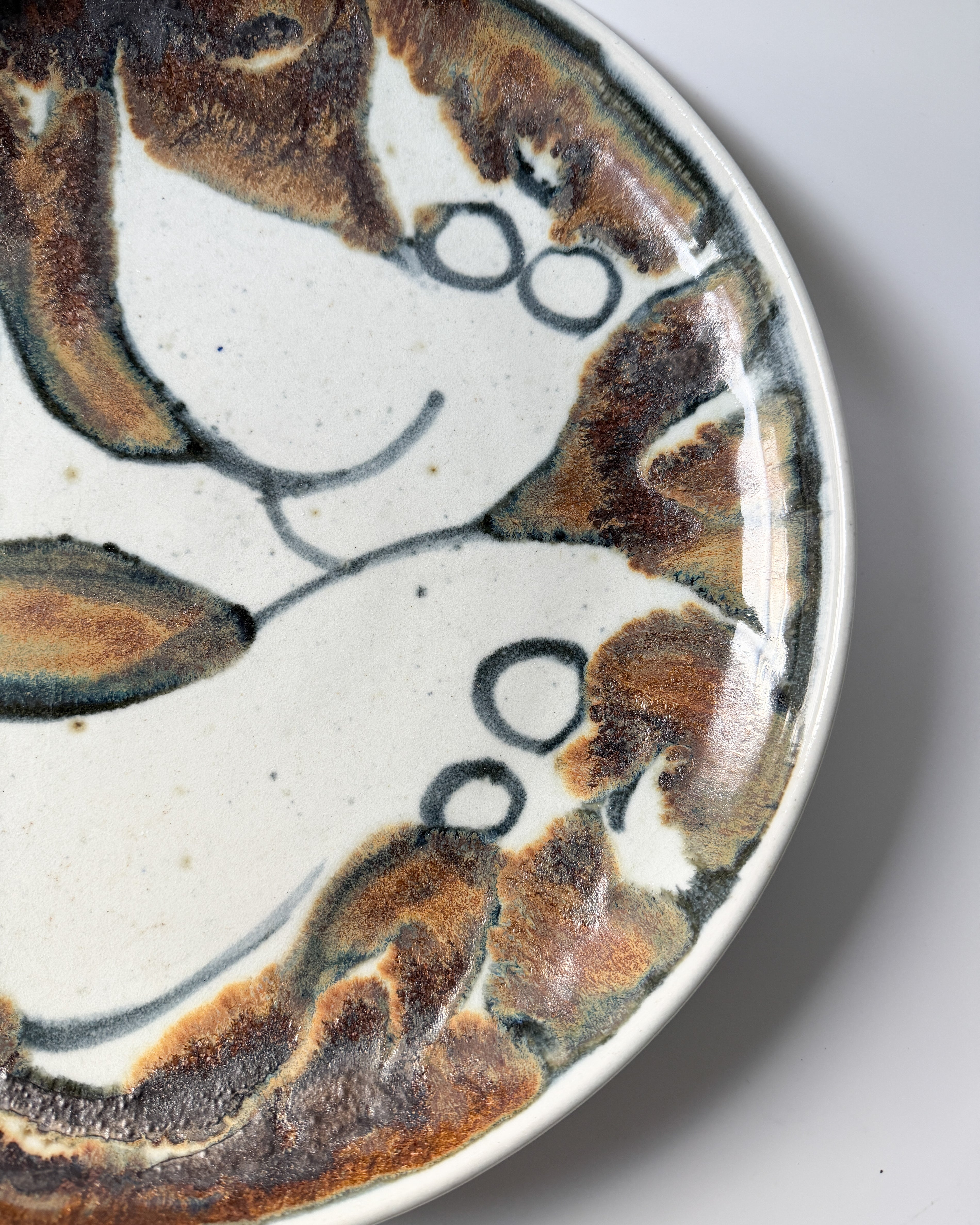 Vintage Hand-Painted Abstract Nudes Large Ceramic Bowl