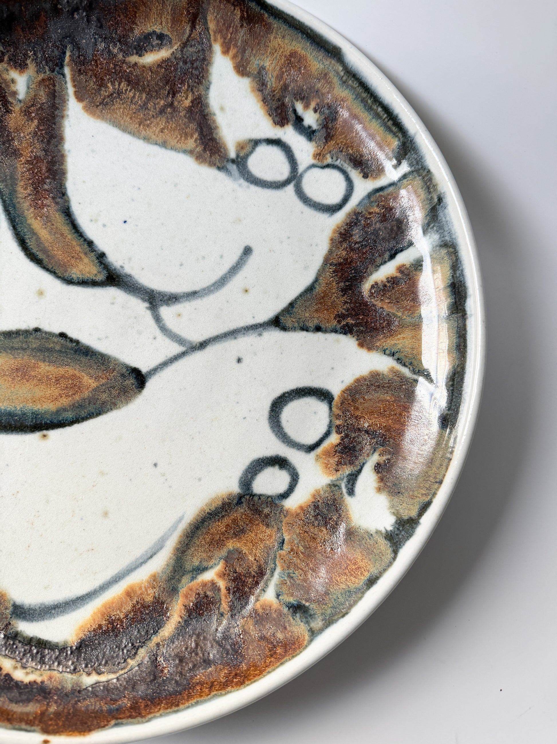 Vintage Hand-Painted Abstract Nudes Large Ceramic Bowl