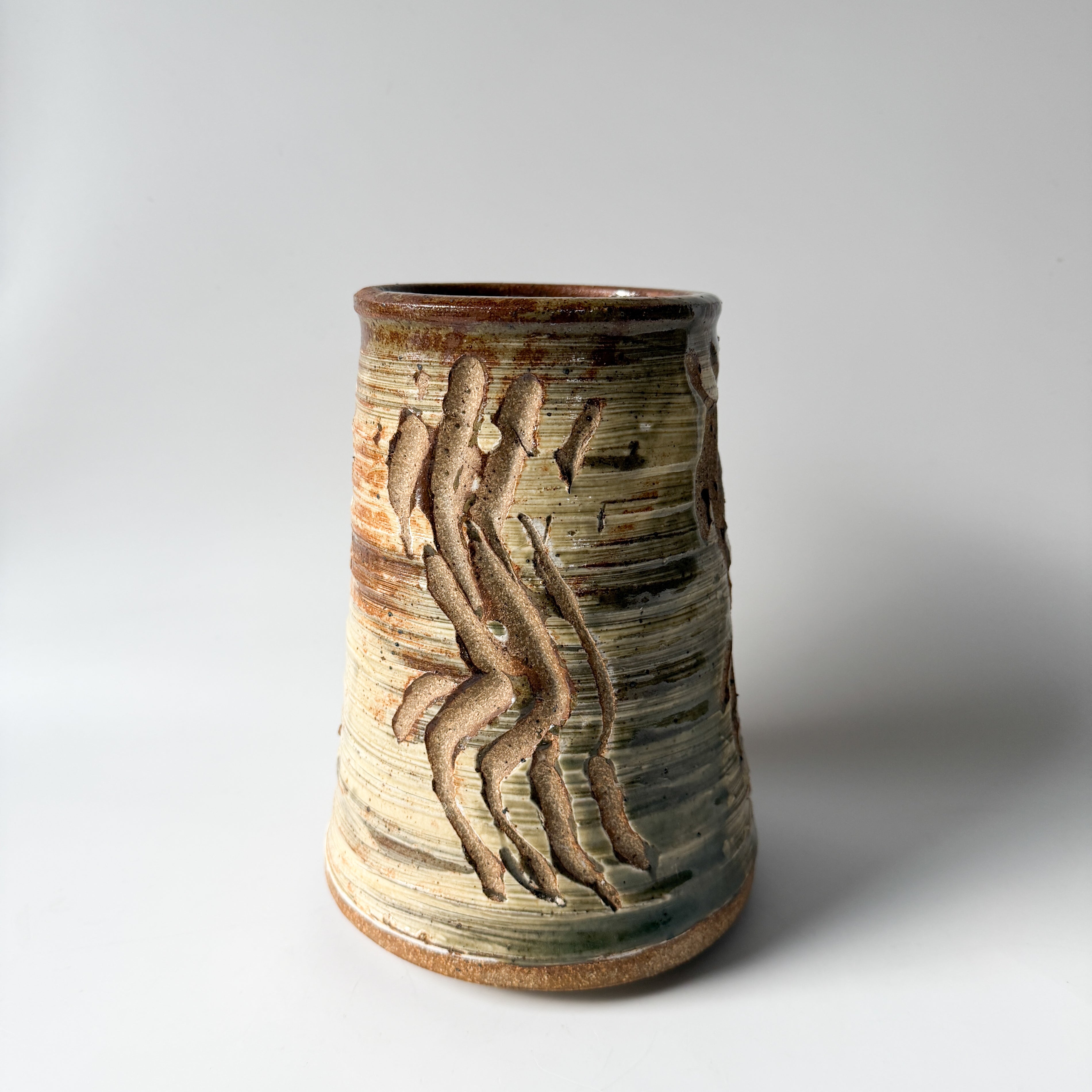 Neutral Carved Pottery Vase