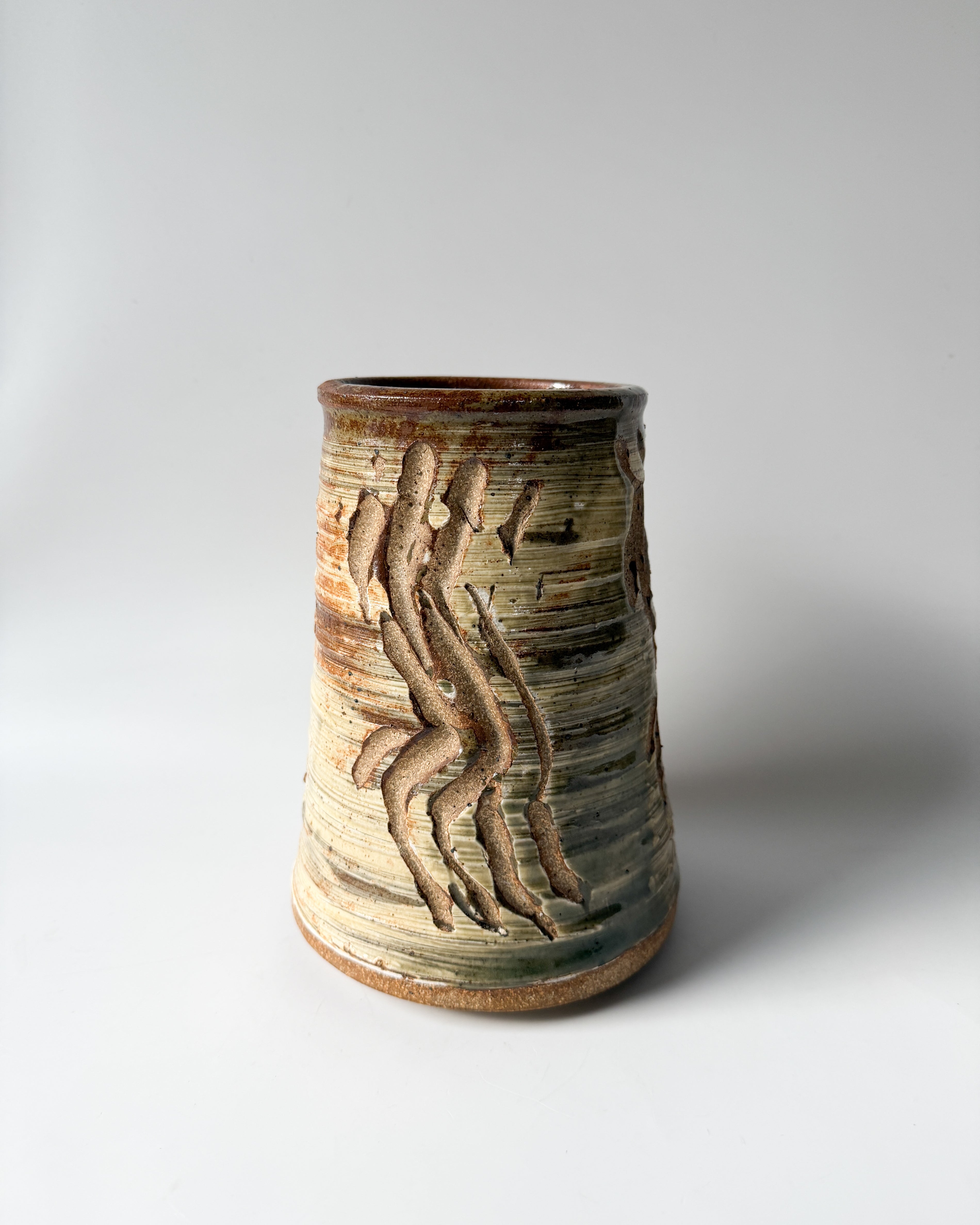 Neutral Carved Pottery Vase