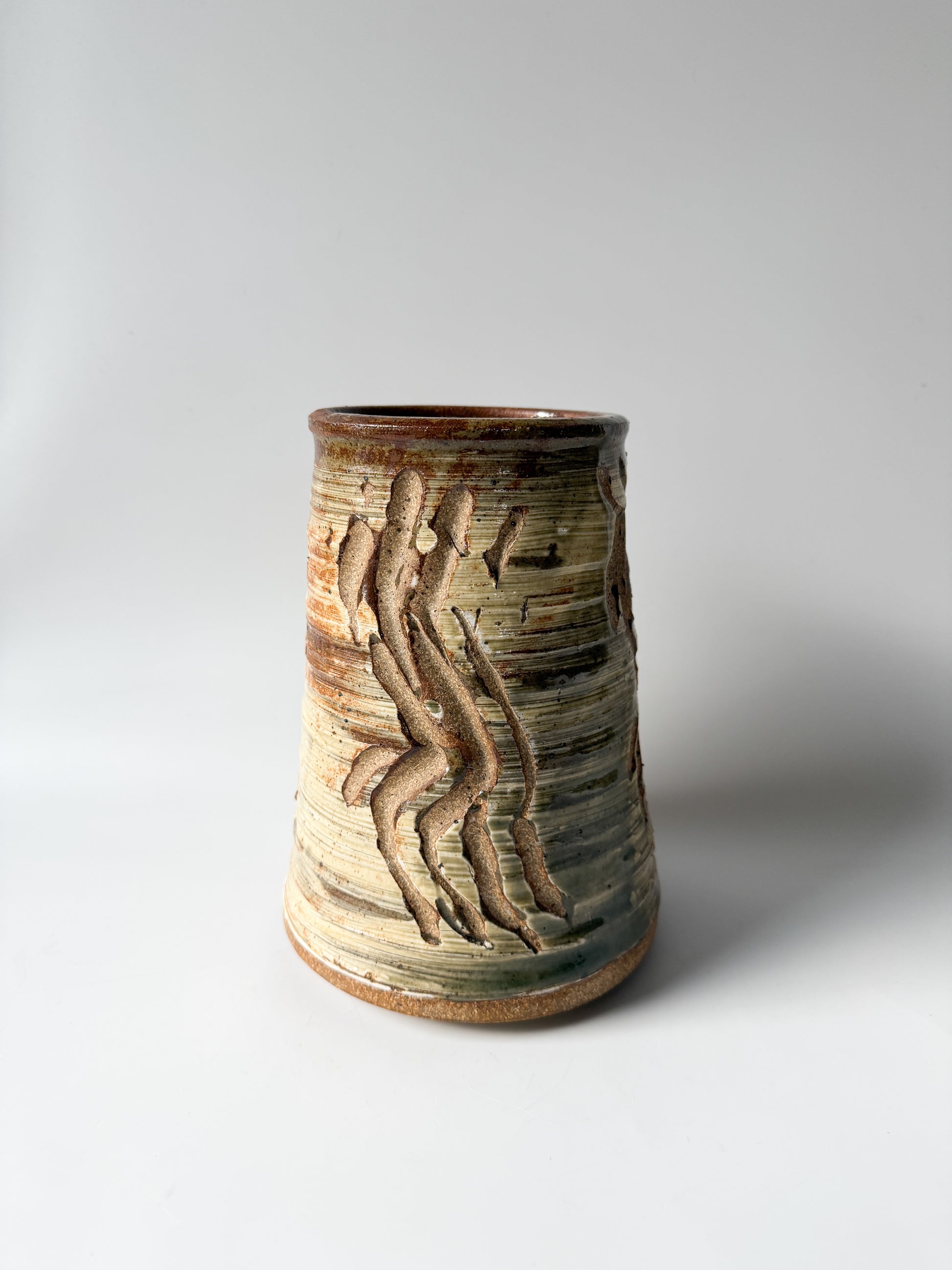 Neutral Carved Pottery Vase