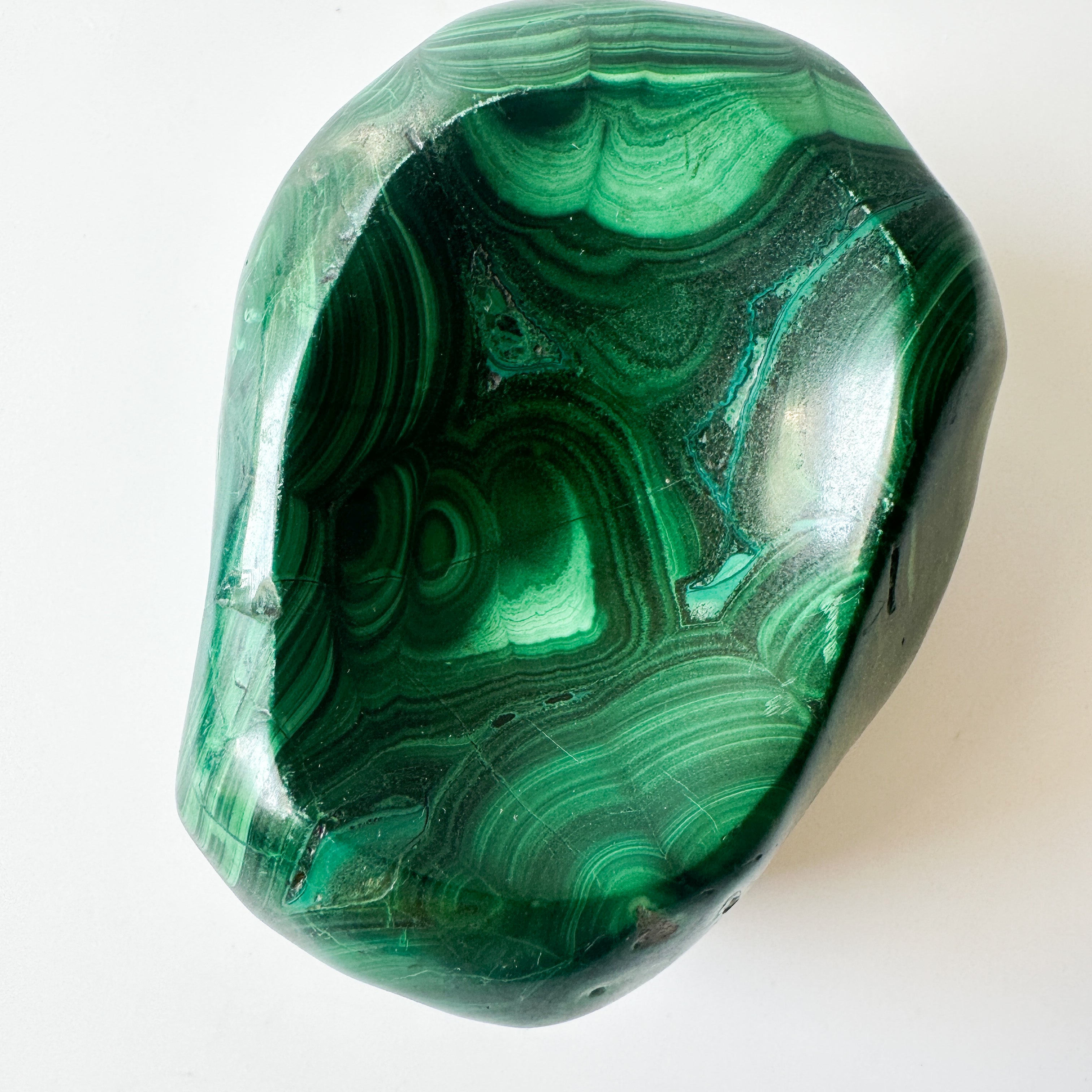 Polished Genuine Malachite Shallow Trinket Dish (3"L x 2.5"W x 1.5"H)