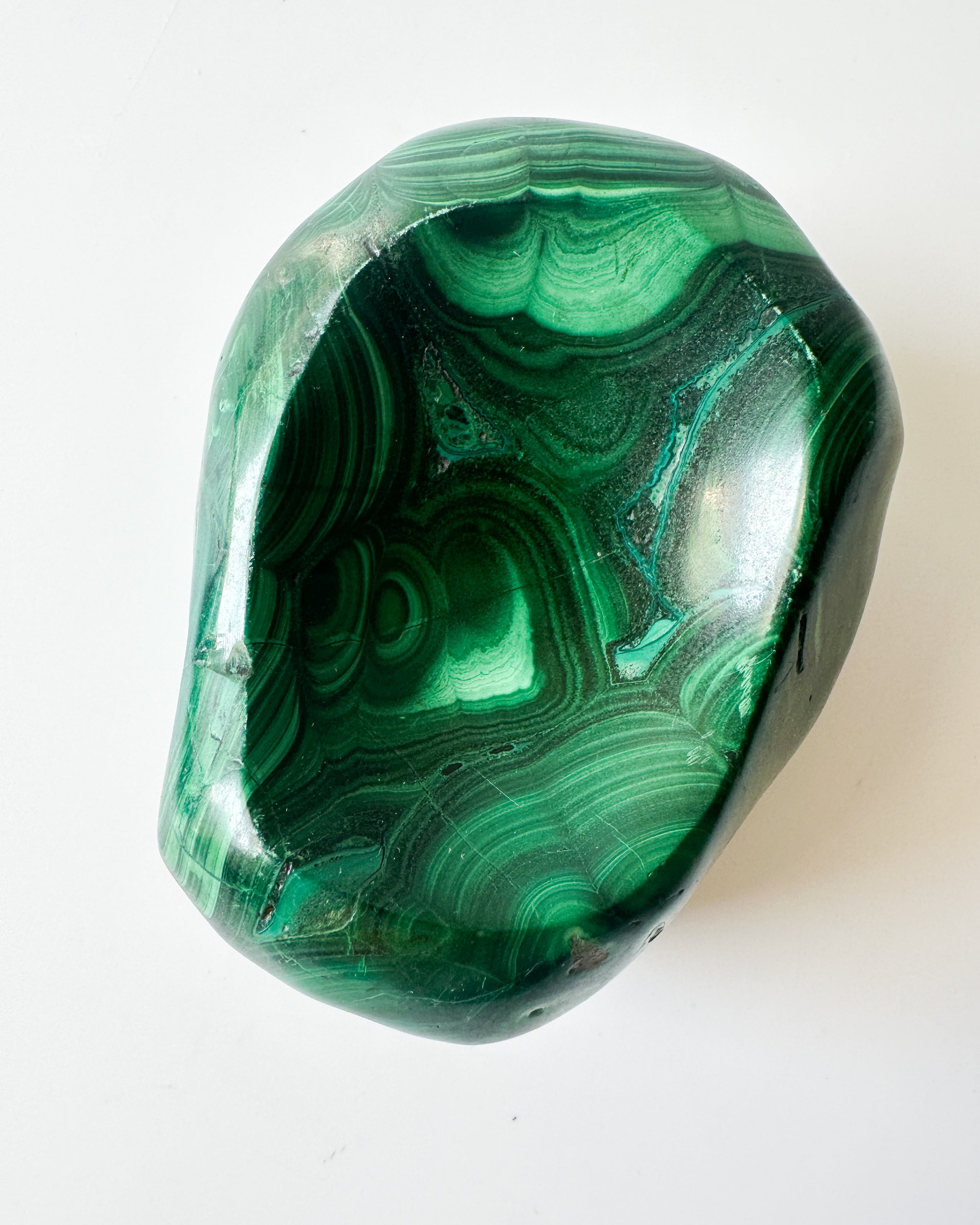 Polished Genuine Malachite Shallow Trinket Dish (3"L x 2.5"W x 1.5"H)