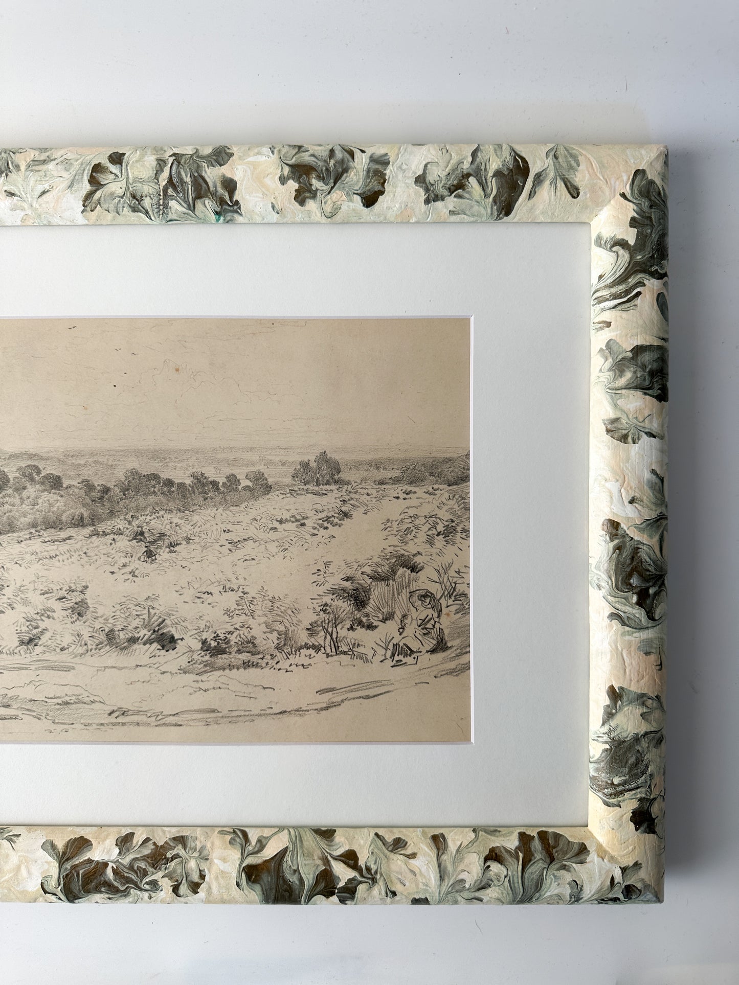 Framed Antique Landscape Pencil Drawing by late Charles Thornton (1838-1887)