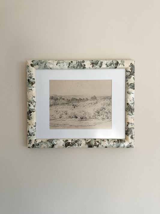 Framed Antique Landscape Pencil Drawing by late Charles Thornton (1838-1887)