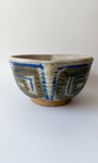 Handmade Pottery Bowl with Blue and Brown Abstract Design