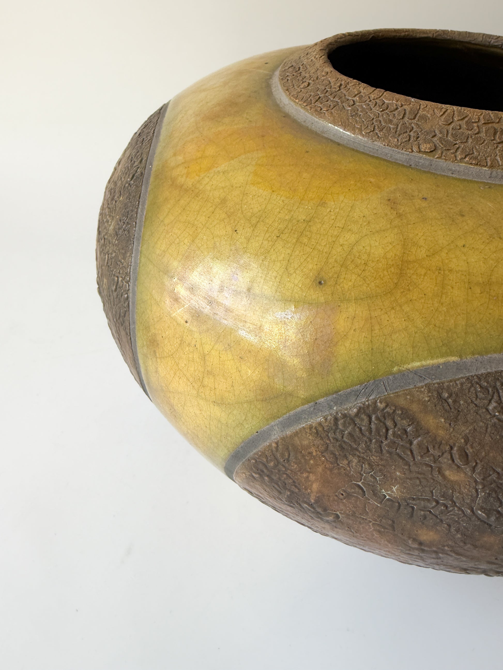 Raku Pottery Vase with Yellow Glaze by John Charnetski