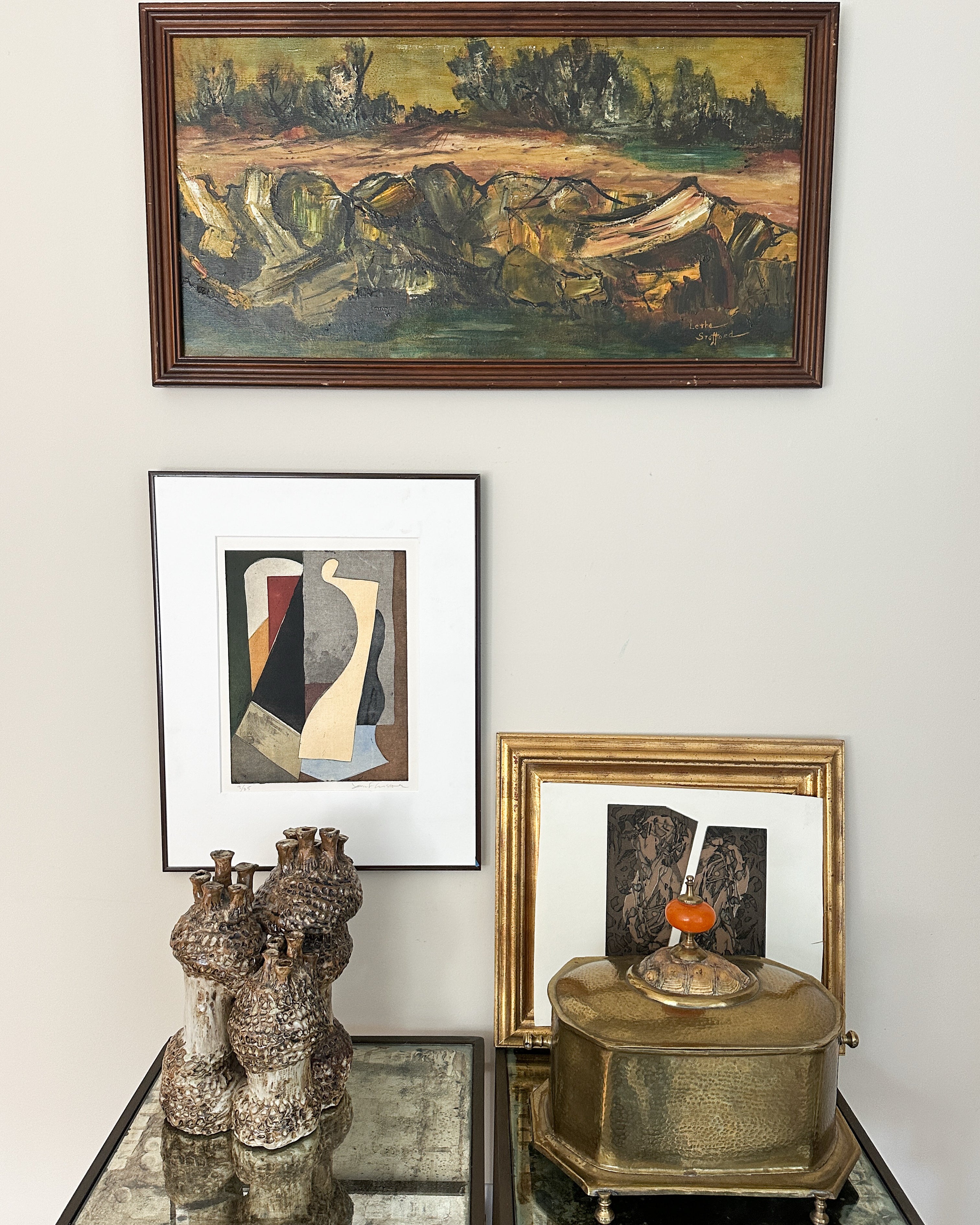 Mid-Century Modern Abstract Oil Impasto Landscape Painting - Signed