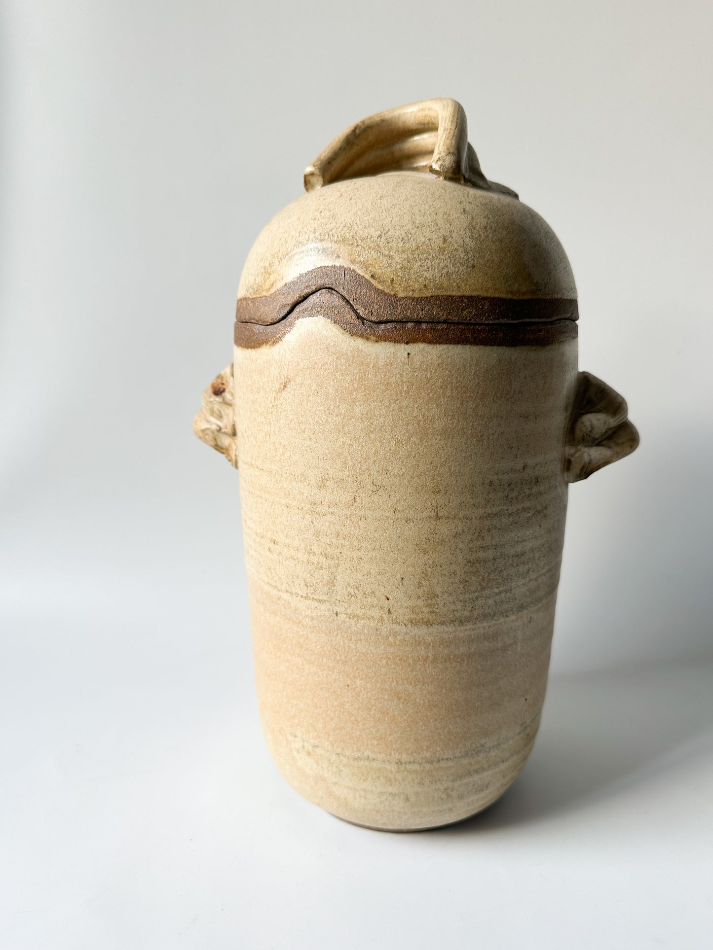 Vintage Set of Two Tall Handmade Stoneware Containers - Signed