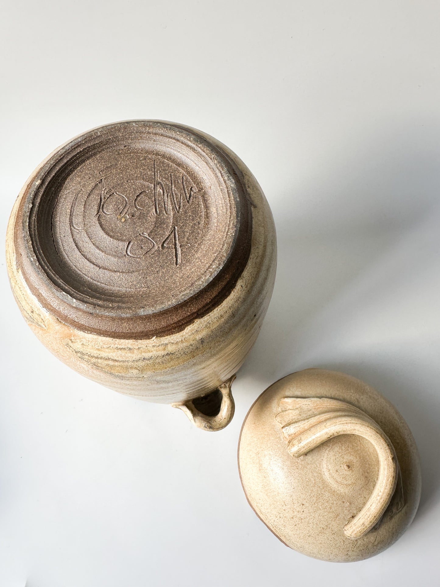 Vintage Set of Two Tall Handmade Stoneware Containers - Signed