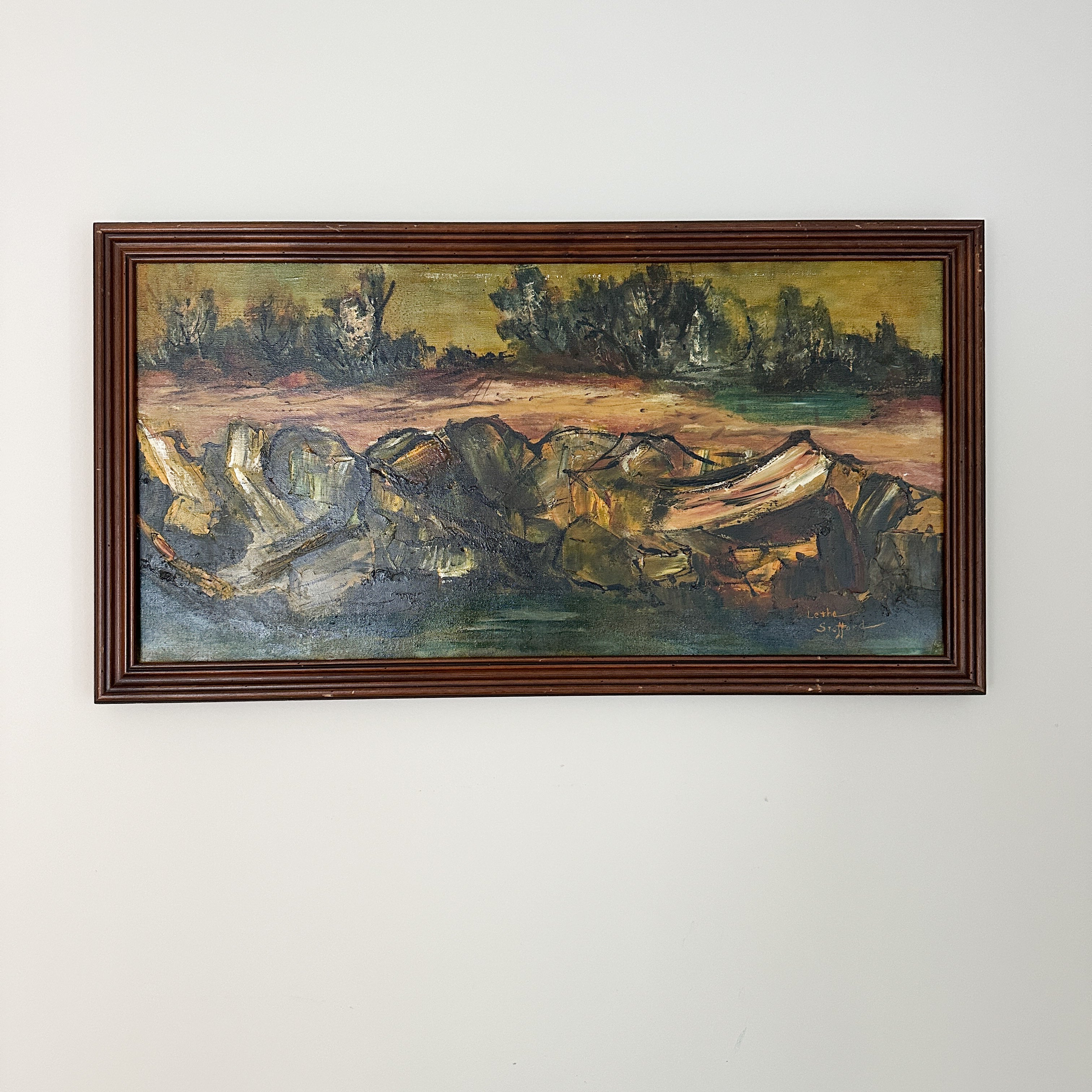 Mid-Century Modern Abstract Oil Impasto Landscape Painting - Signed