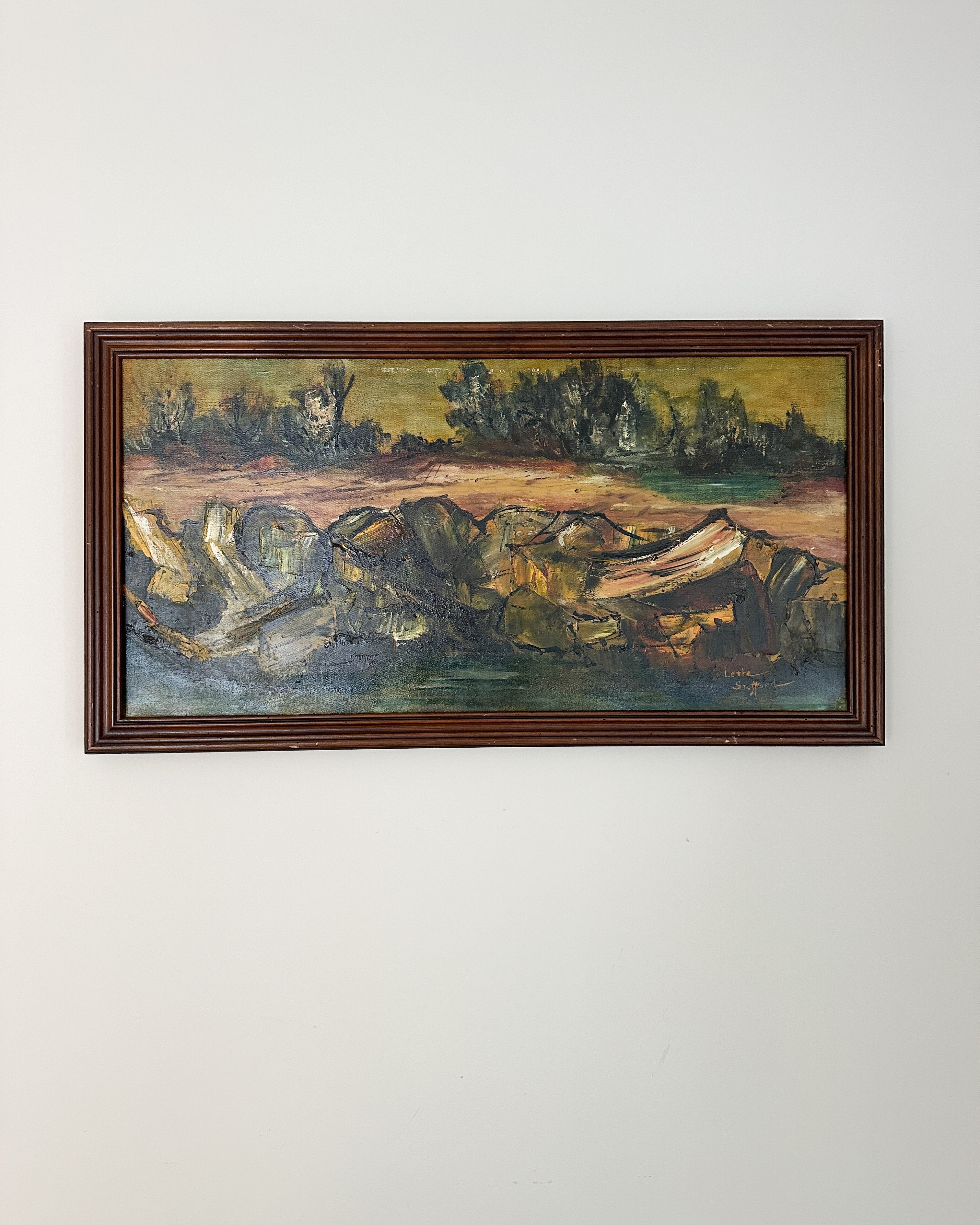 Mid-Century Modern Abstract Oil Impasto Landscape Painting - Signed