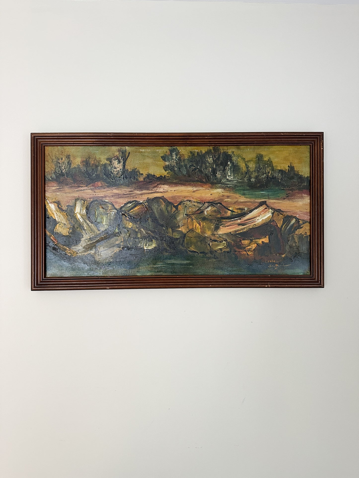 Mid-Century Modern Abstract Oil Impasto Landscape Painting - Signed