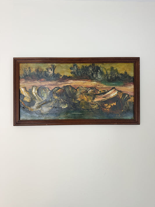Mid-Century Modern Abstract Oil Impasto Landscape Painting - Signed
