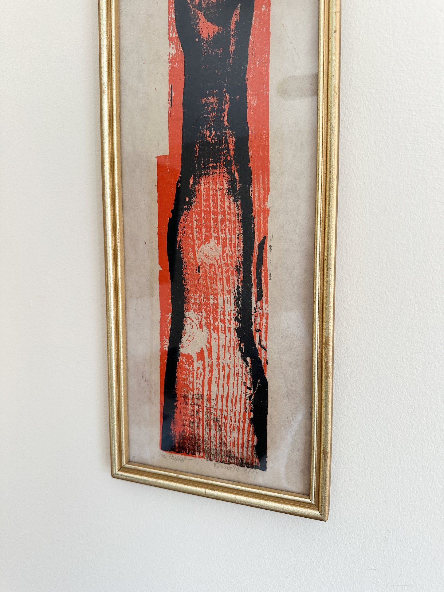 Orange and Black Framed Vintage Linocut by Elizabeth Eddy