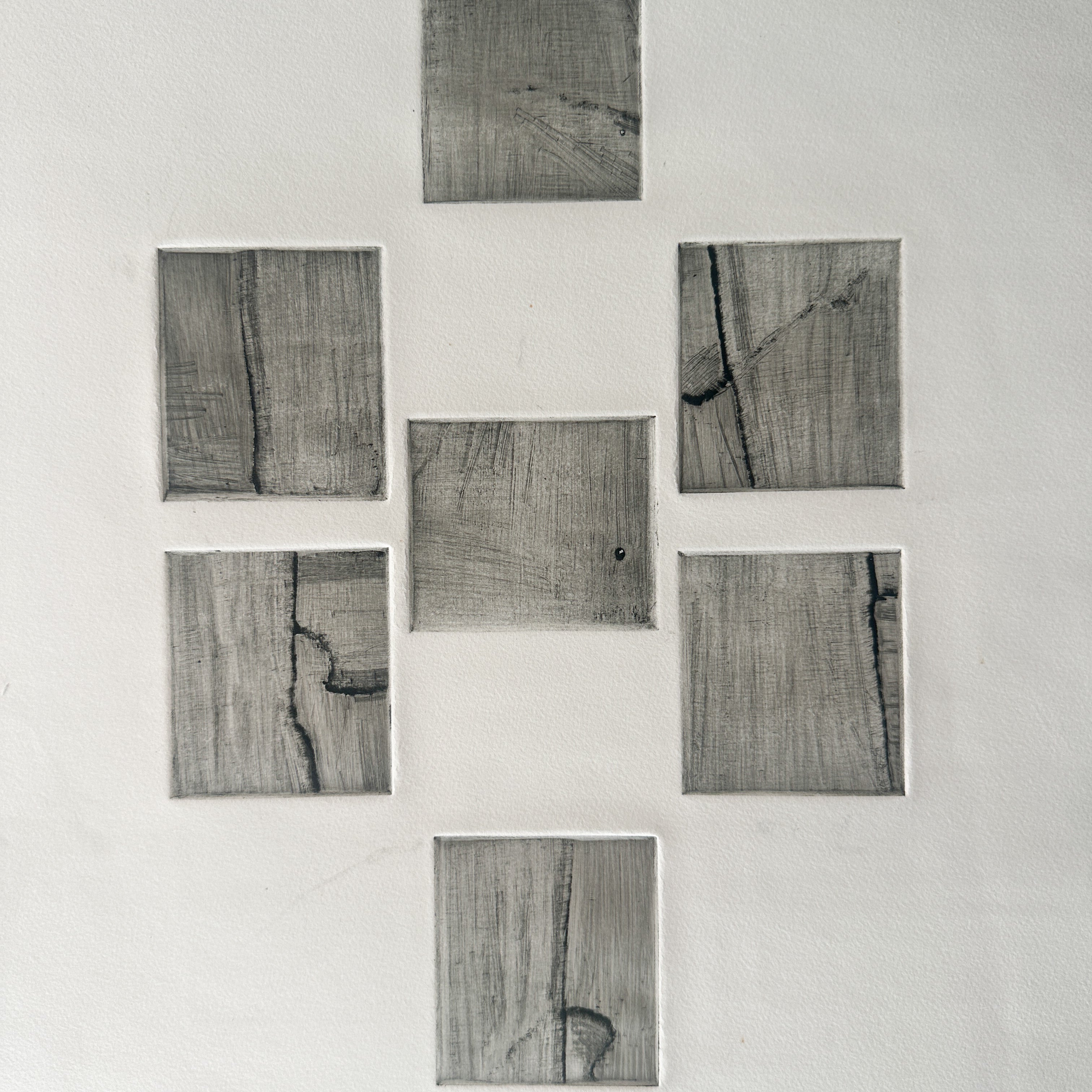 Abstract Black and White Squares I - Intaglio by the late Velda Warner (15"W x 22“H)