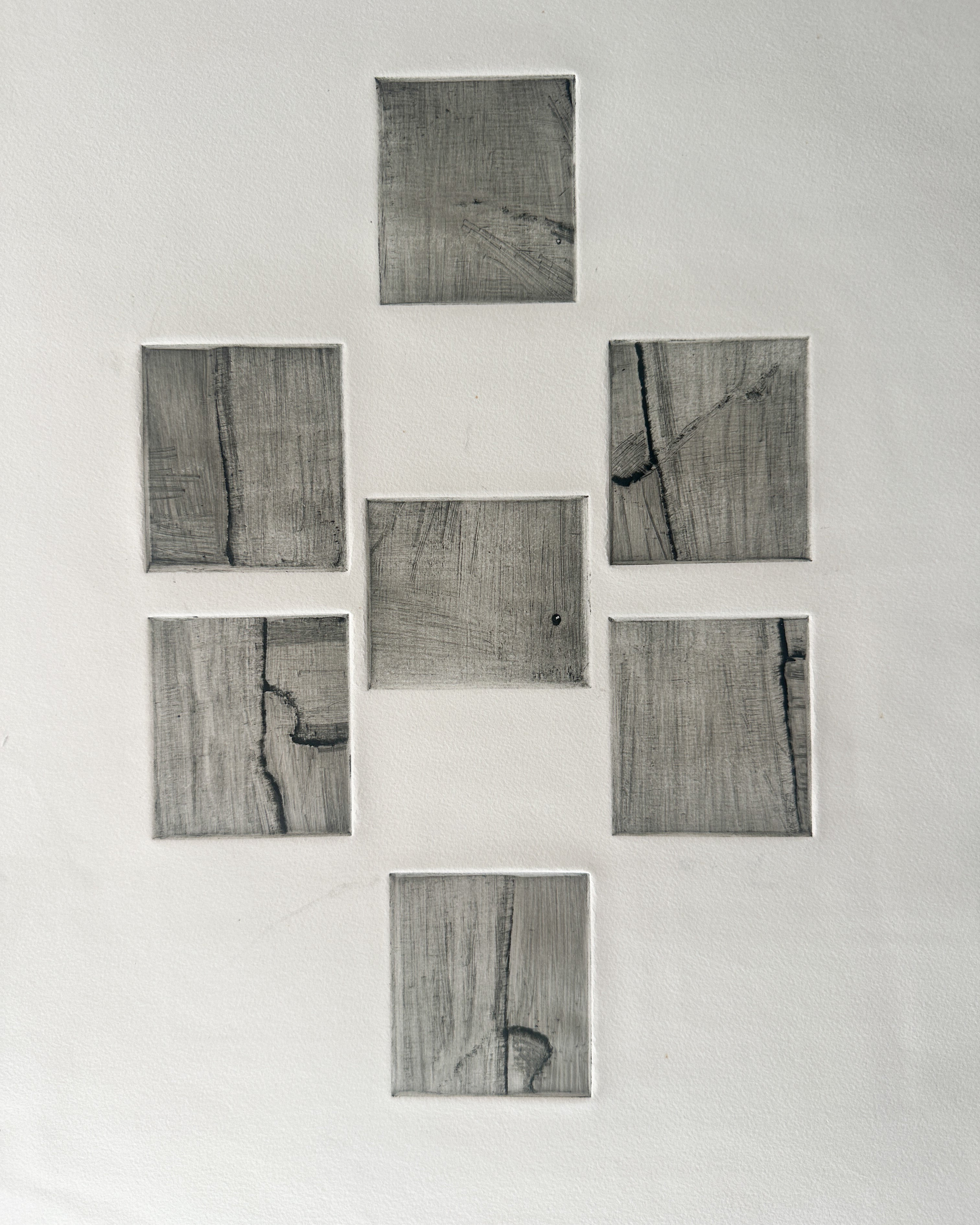 Abstract Black and White Squares I - Intaglio by the late Velda Warner (15"W x 22“H)